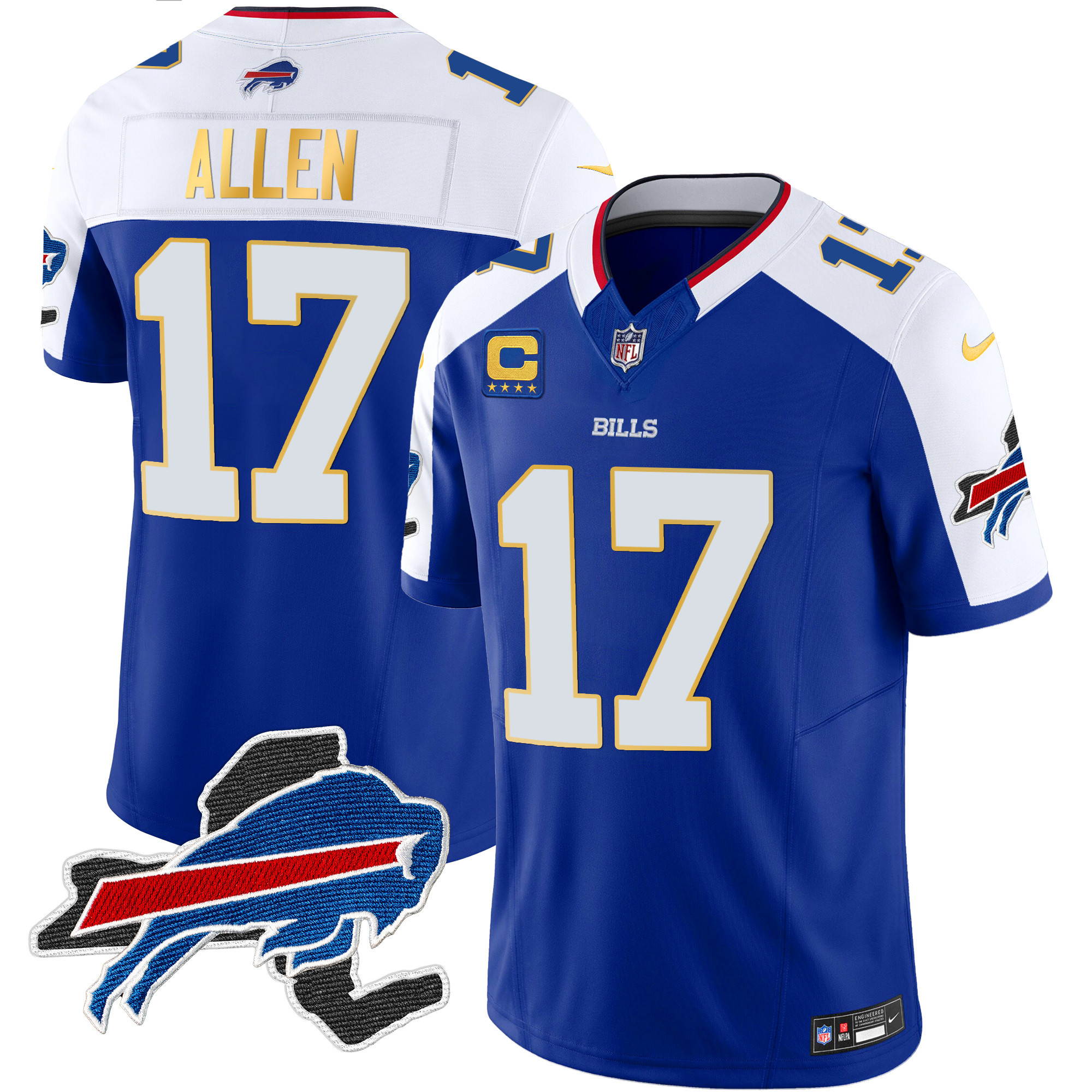 Men's Bills New York Patch Gold Trim Vapor Jersey - All Stitched - Image 7