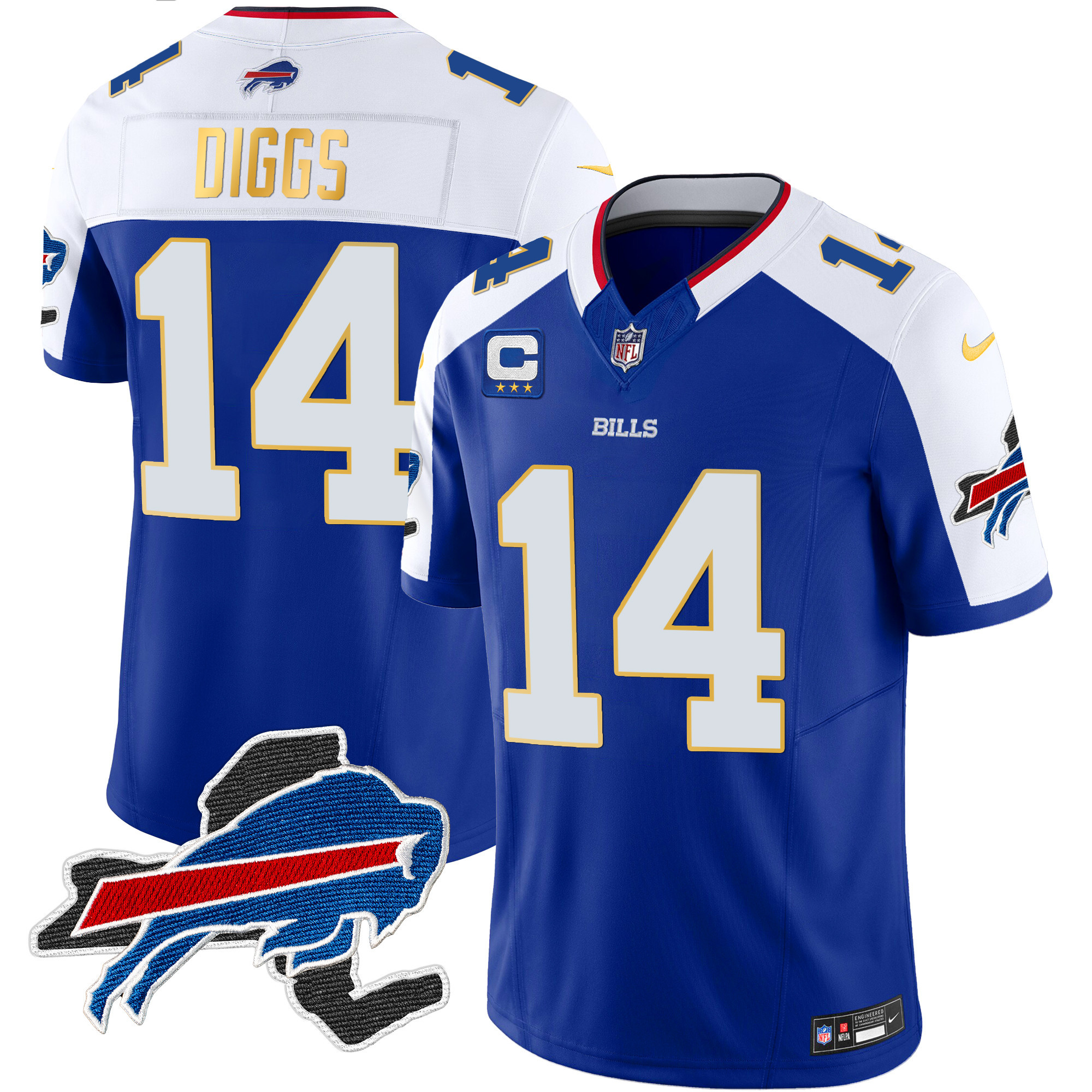 Men's Bills New York Patch Gold Trim Vapor Jersey - All Stitched - Image 9