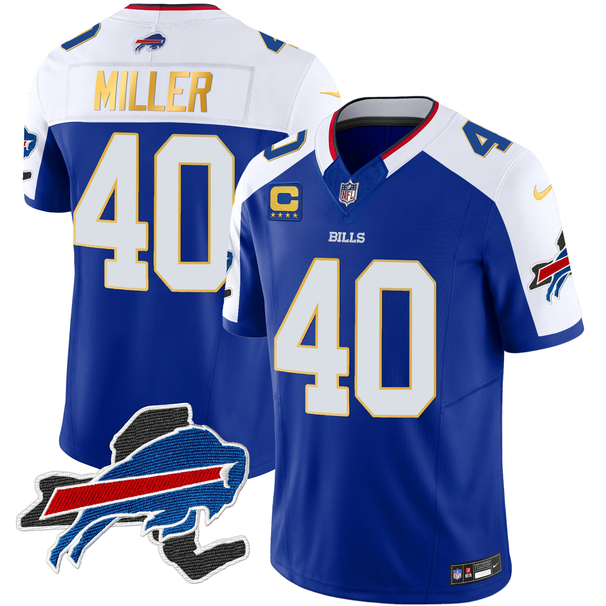 Men's Bills New York Patch Gold Trim Vapor Jersey - All Stitched - Image 10