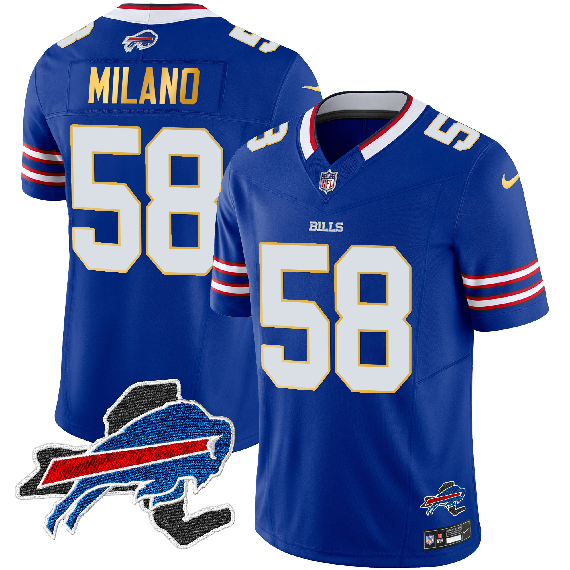 Men's Bills New York Patch Gold Trim Vapor Jersey - All Stitched - Image 17