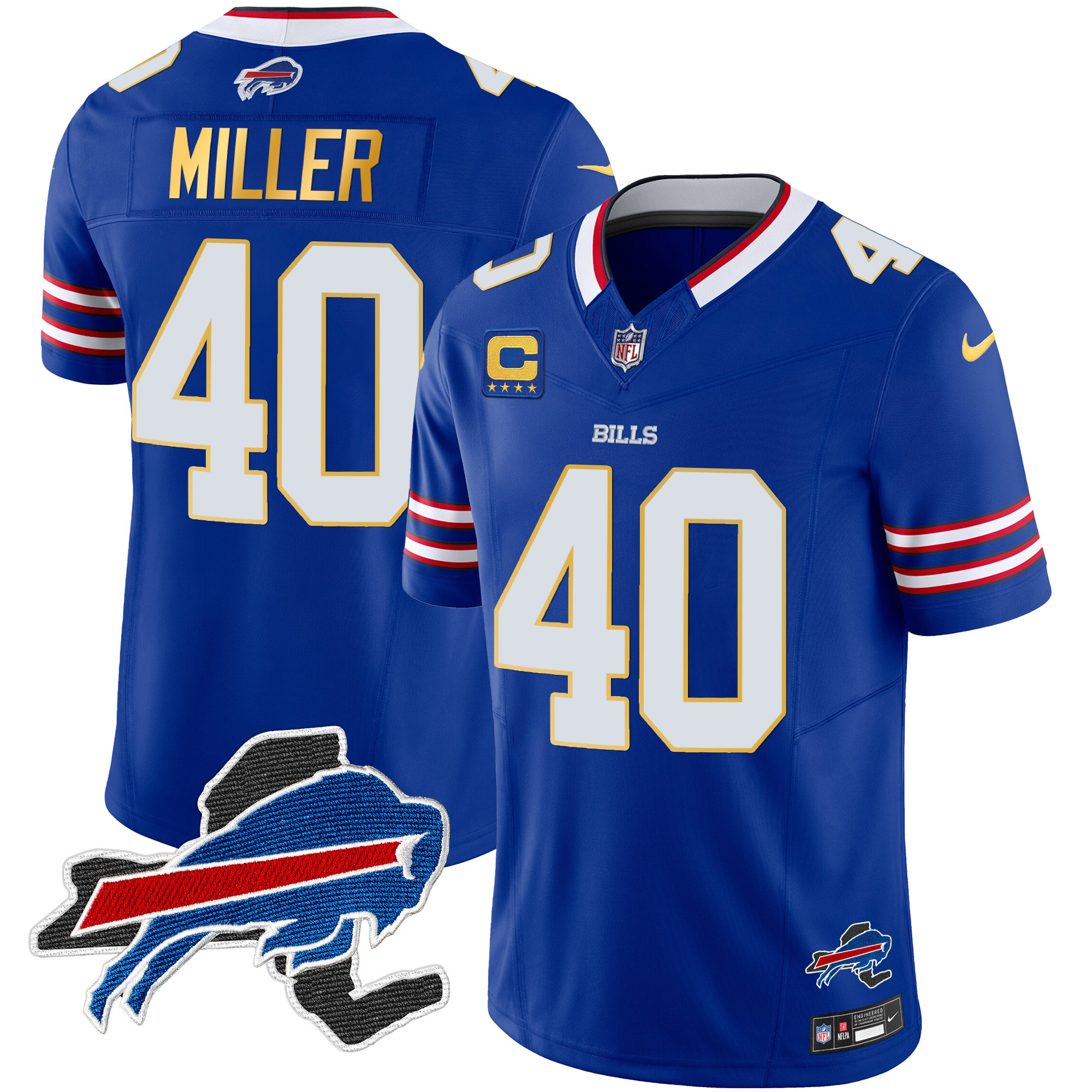 Men's Bills New York Patch Gold Trim Vapor Jersey - All Stitched - Image 16