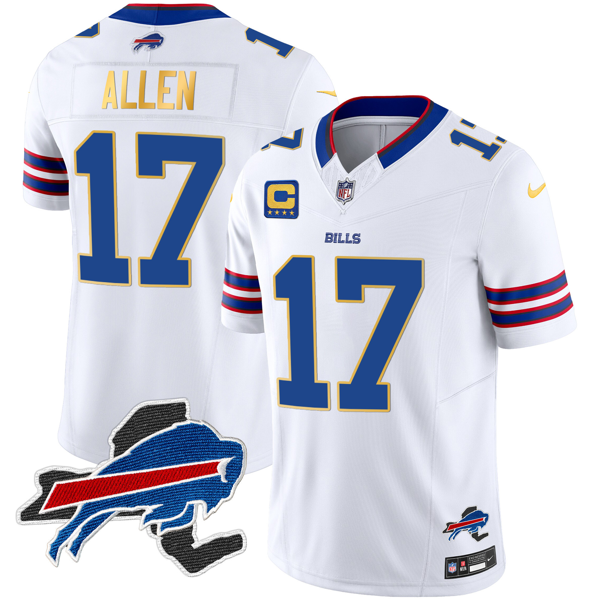 Men's Bills New York Patch Gold Trim Vapor Jersey - All Stitched - Image 25