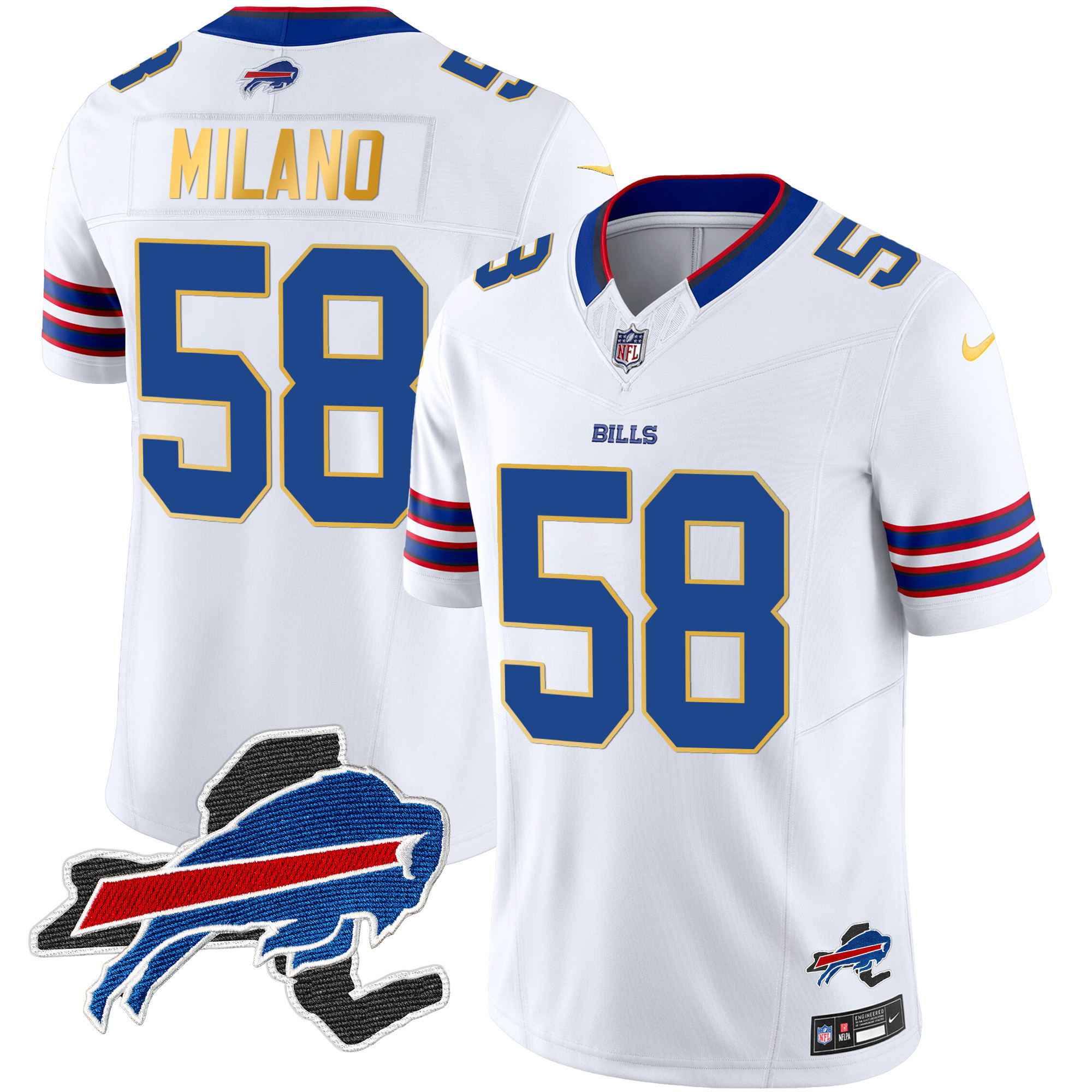 Men's Bills New York Patch Gold Trim Vapor Jersey - All Stitched - Image 29