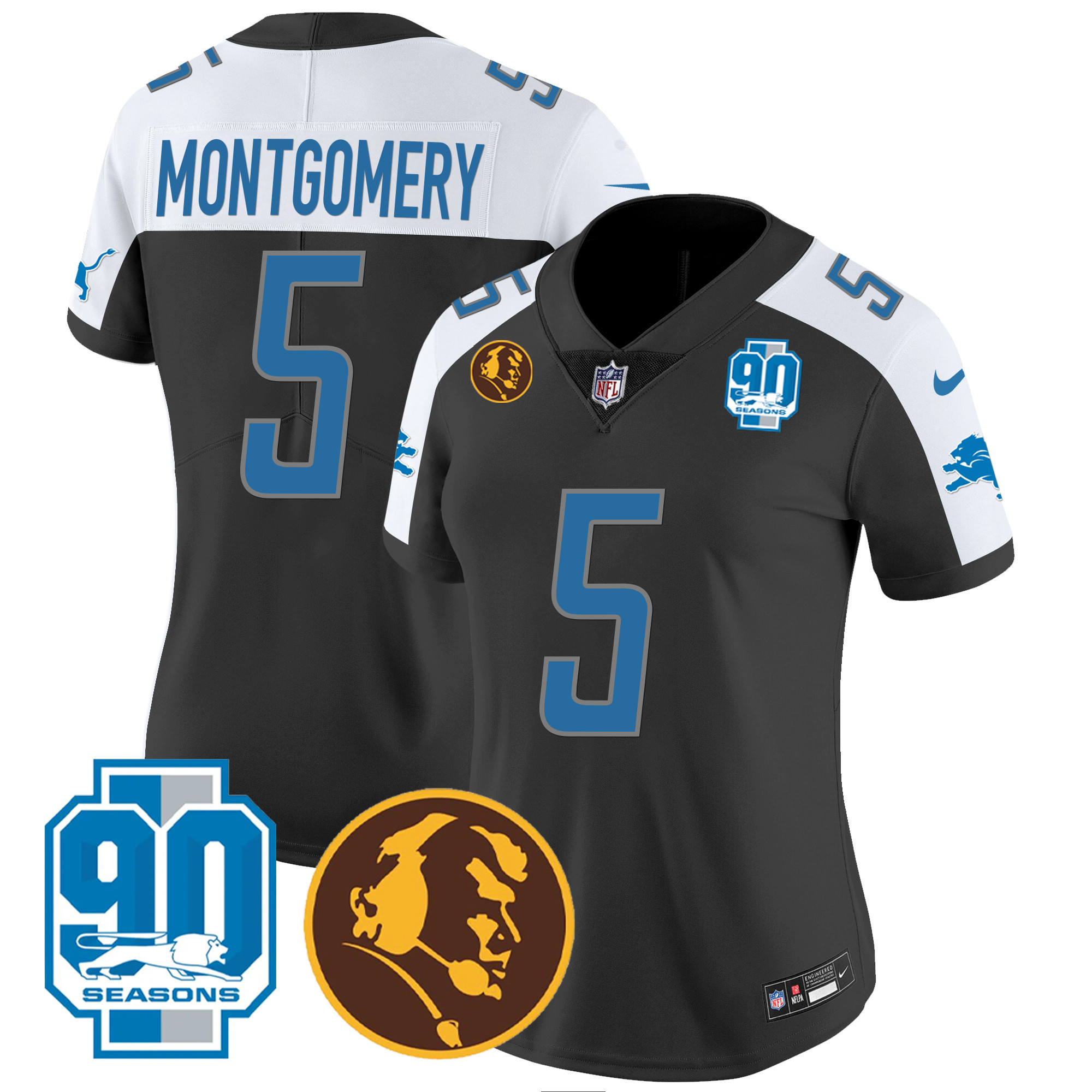 Women's Detroit Lions 90th & John Madden Patch Jersey - All Stitched - Image 4