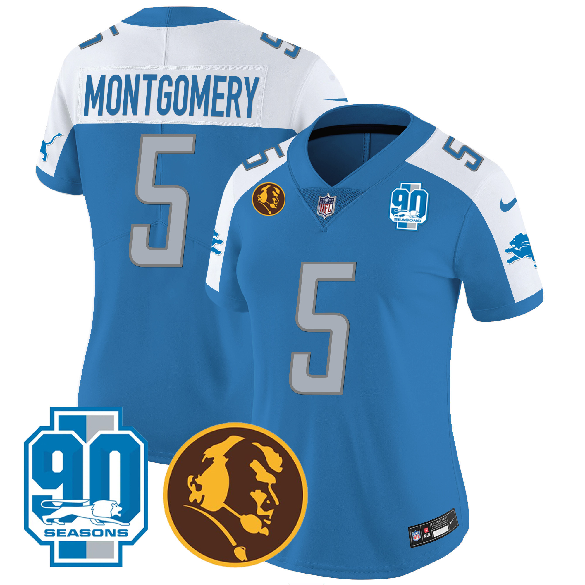 Women's Detroit Lions 90th & John Madden Patch Jersey - All Stitched - Image 10