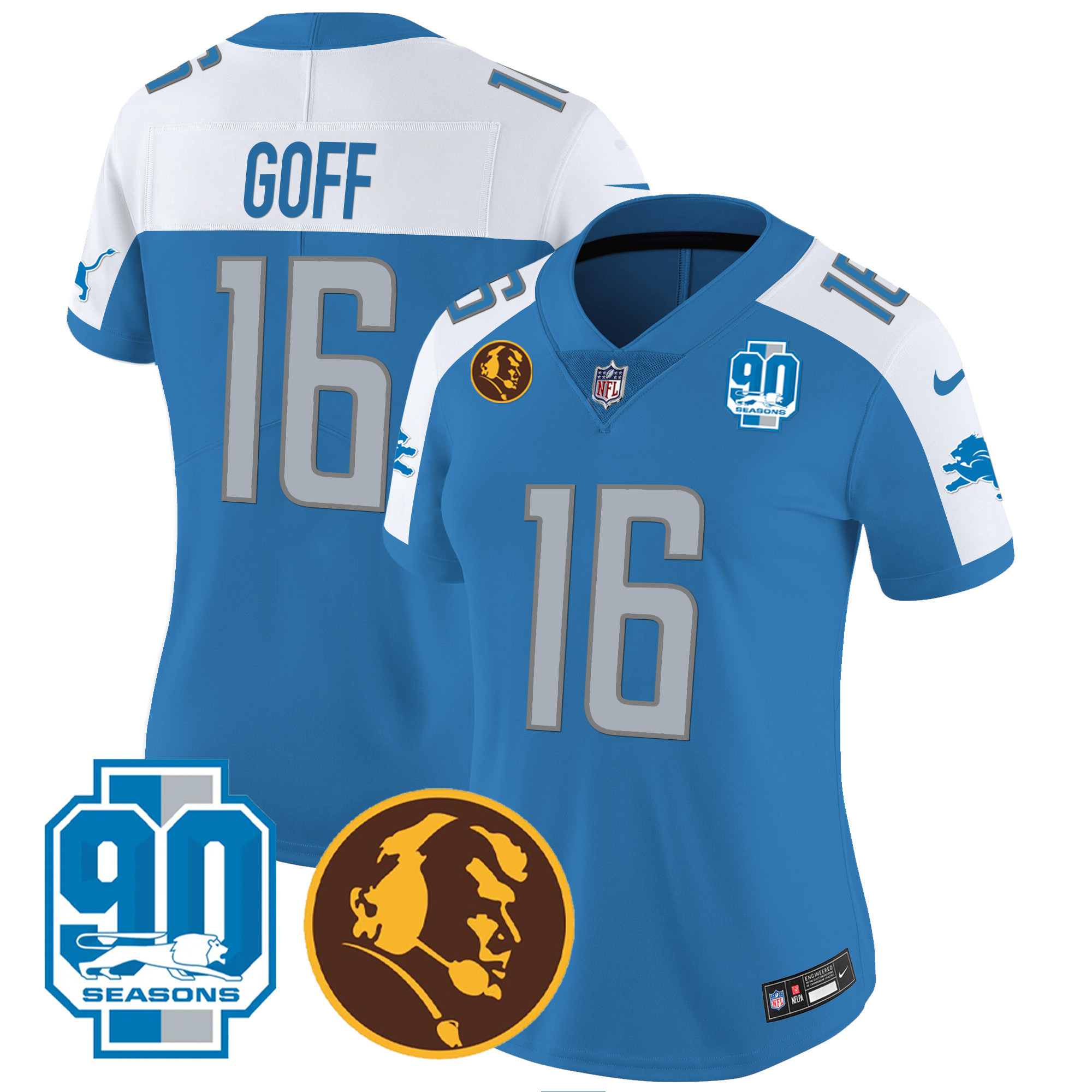 Women's Detroit Lions 90th & John Madden Patch Jersey - All Stitched - Image 8