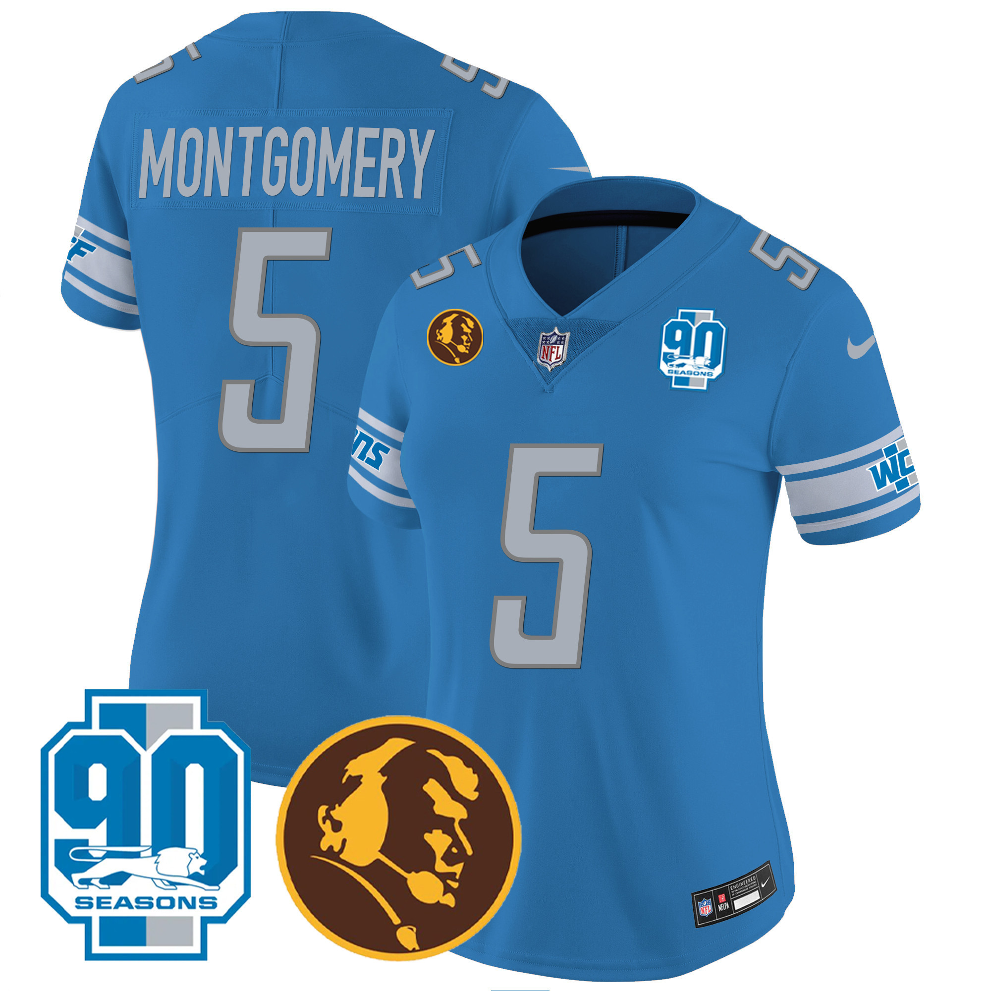 Women's Detroit Lions 90th & John Madden Patch Jersey - All Stitched - Image 16
