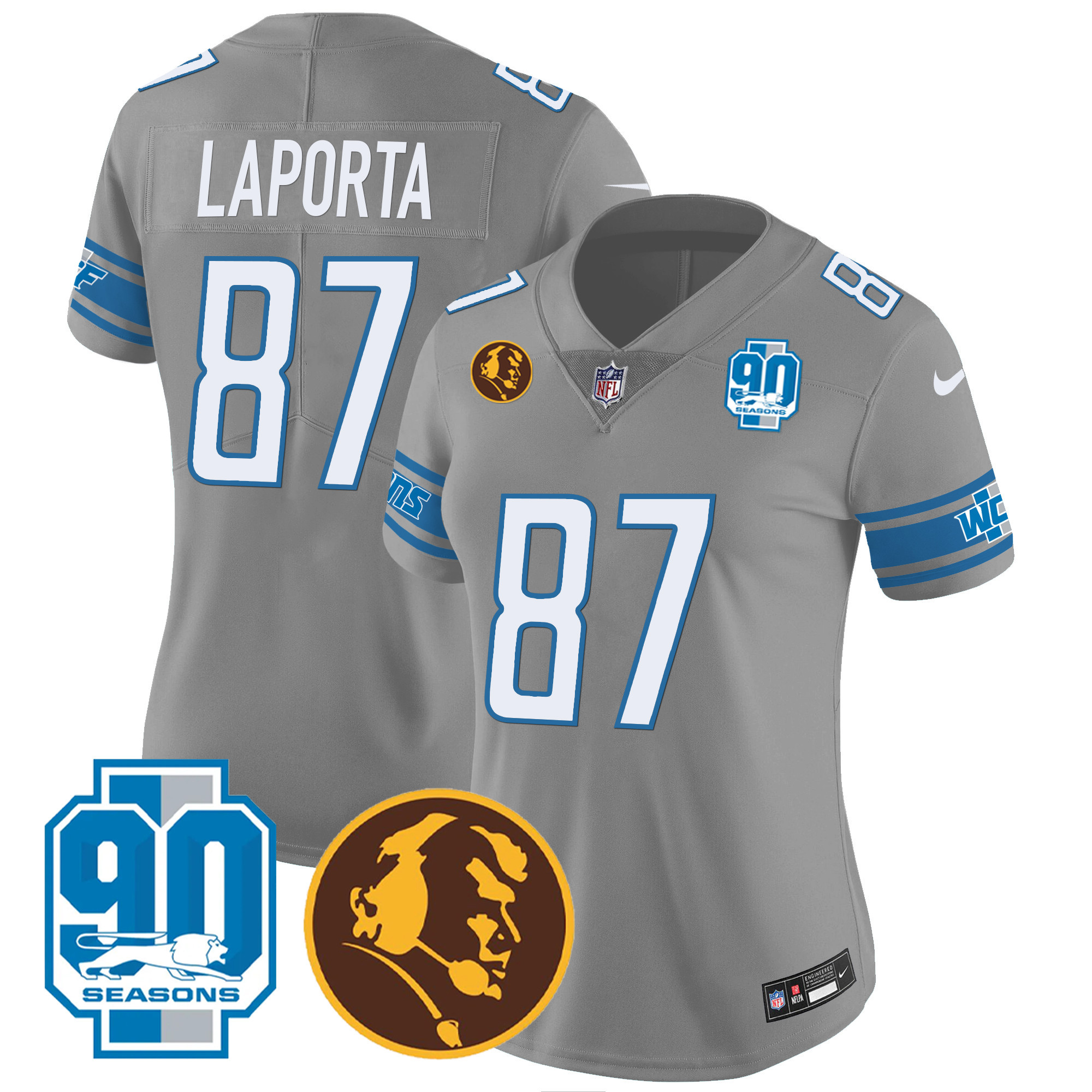 Women's Detroit Lions 90th & John Madden Patch Jersey - All Stitched - Image 24