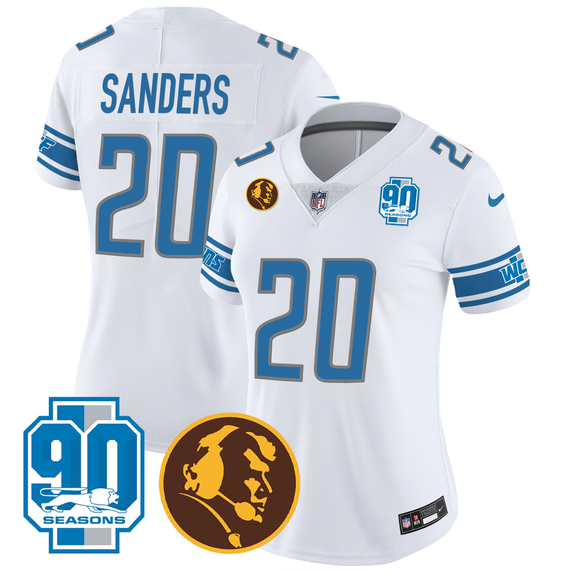 Women's Detroit Lions 90th & John Madden Patch Jersey - All Stitched - Image 29