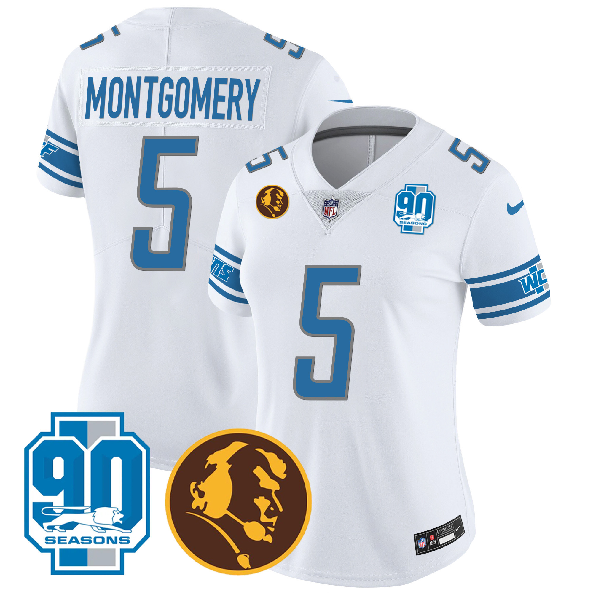Women's Detroit Lions 90th & John Madden Patch Jersey - All Stitched - Image 28