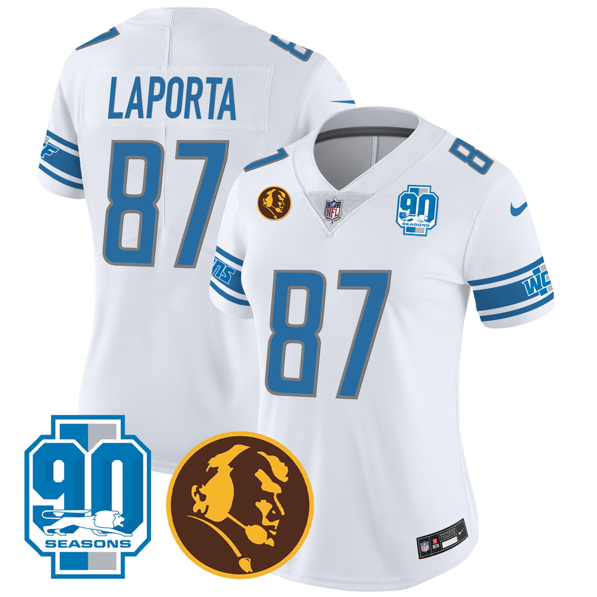 Women's Detroit Lions 90th & John Madden Patch Jersey - All Stitched - Image 30