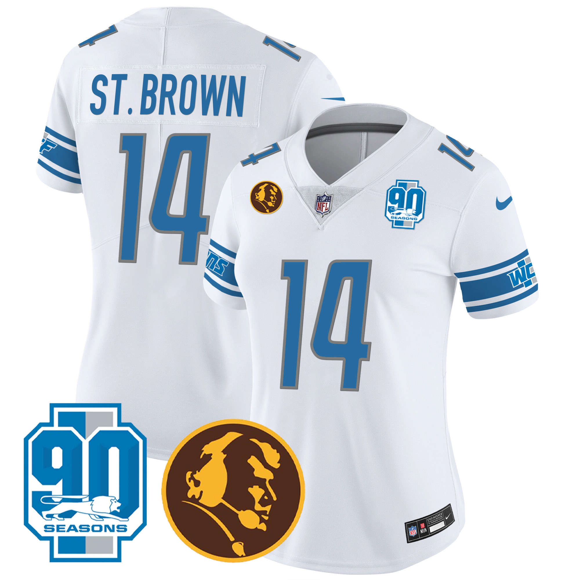 Women's Detroit Lions 90th & John Madden Patch Jersey - All Stitched - Image 27