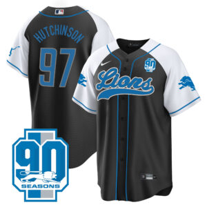 Men's Detroit Lions 90th Year Patch Baseball Jersey - All Stitched