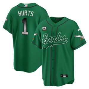 Men's Eagles Arch Smoke Kelly Green Baseball Jersey - All Stitched