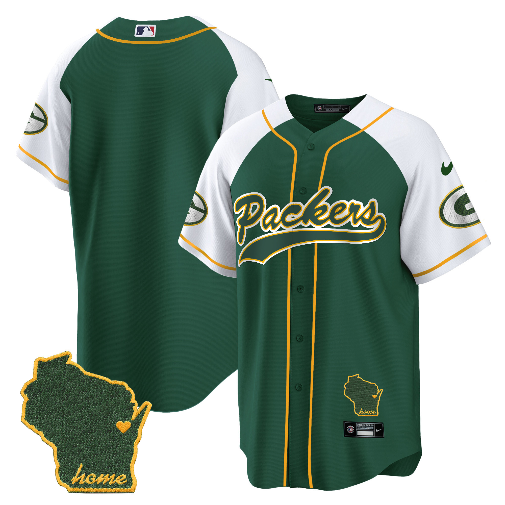 Men's Packers Home Patch Baseball Jersey - All Stitched - Image 7