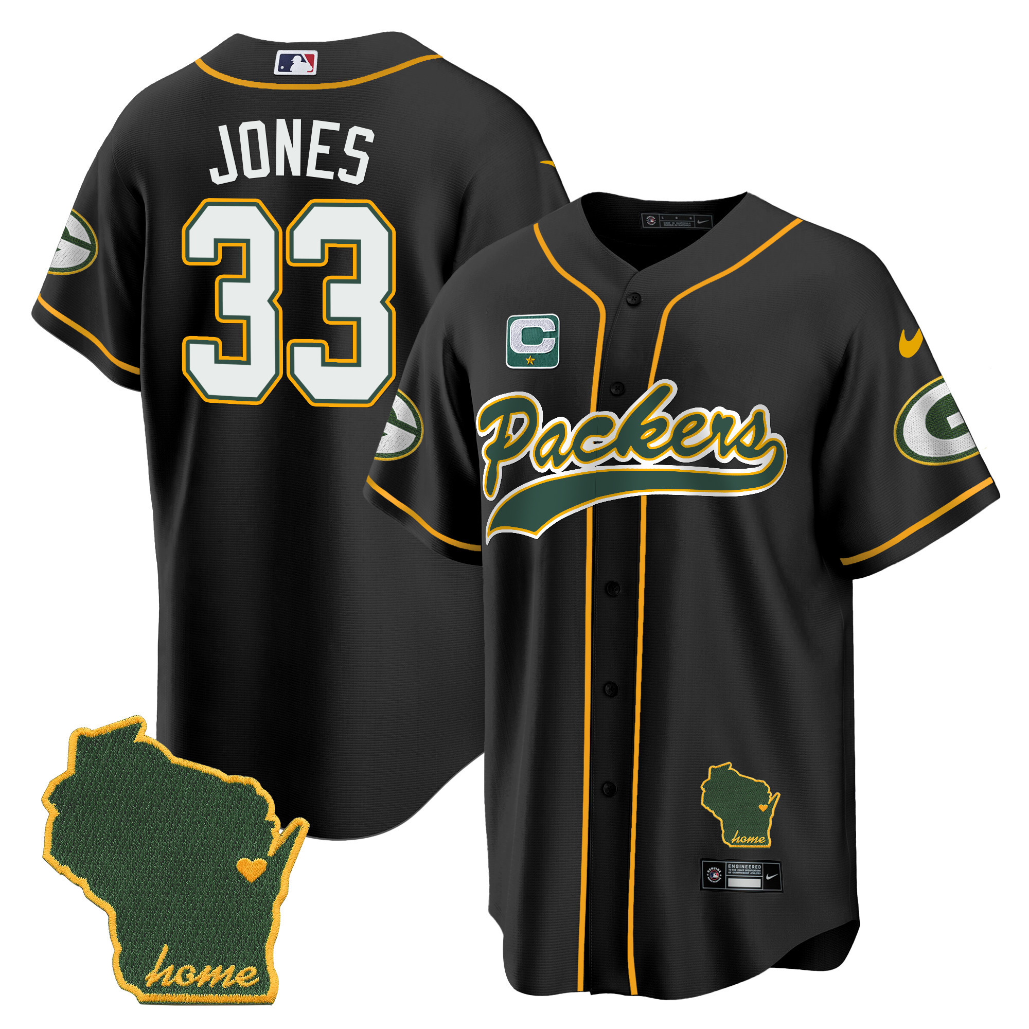 Men's Packers Home Patch Baseball Jersey - All Stitched - Image 24