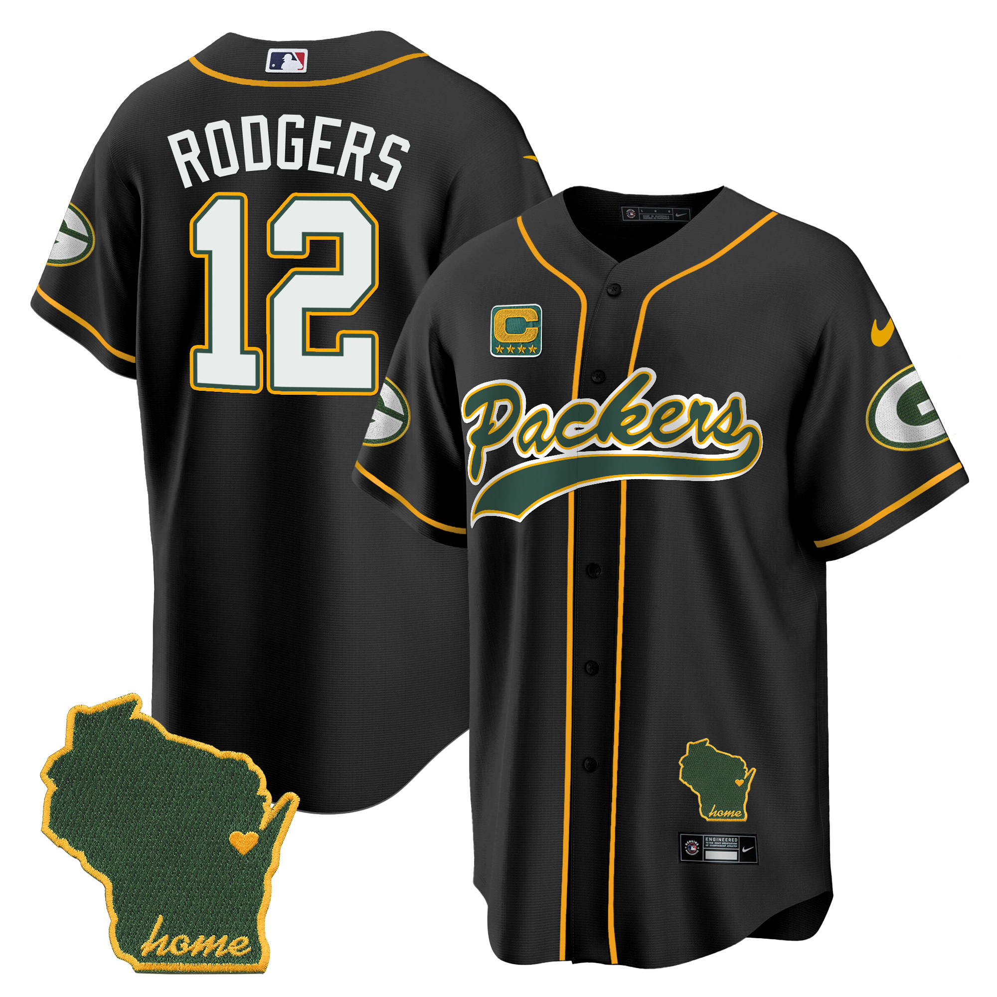 Men's Packers Home Patch Baseball Jersey - All Stitched - Image 25