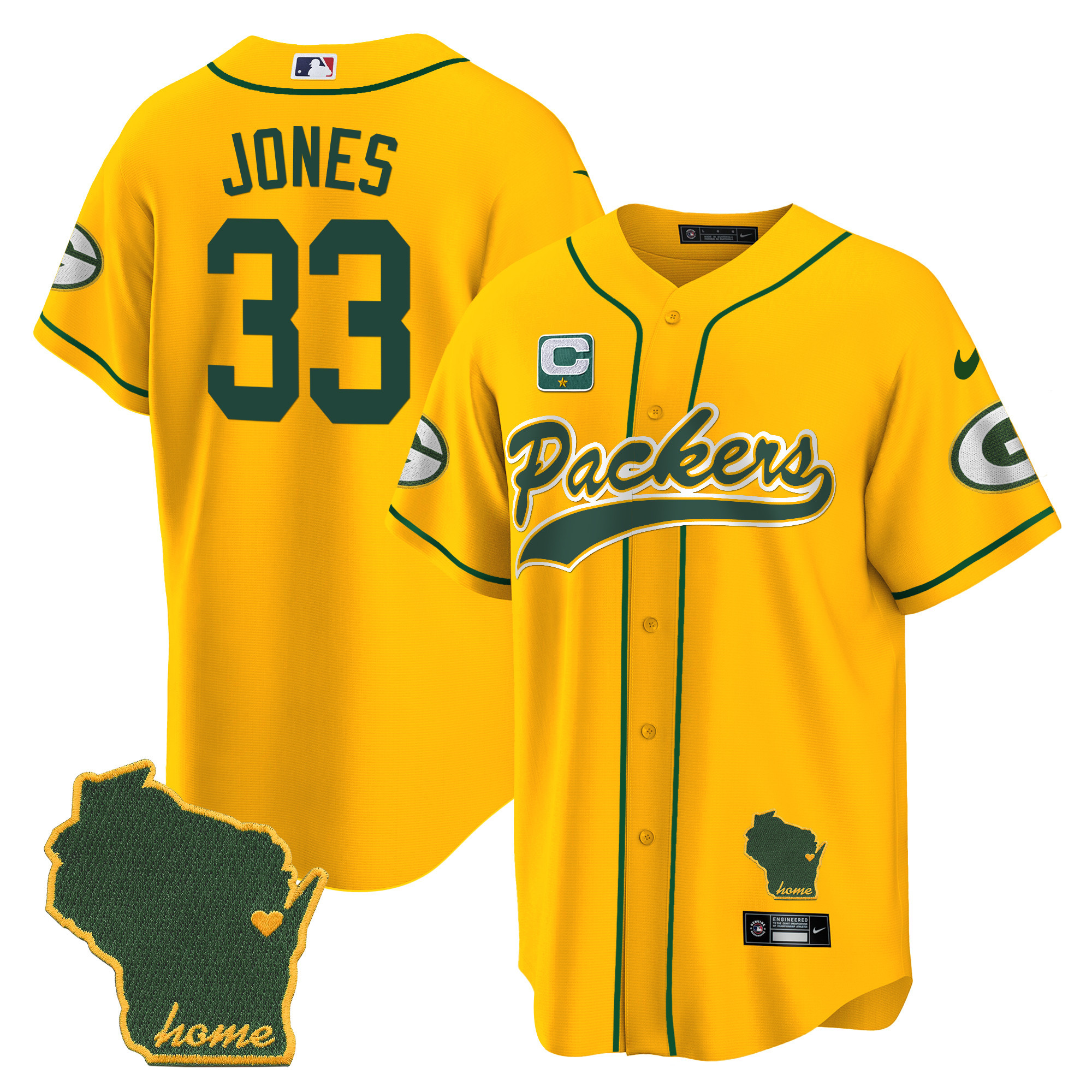Men's Packers Home Patch Baseball Jersey - All Stitched - Image 31