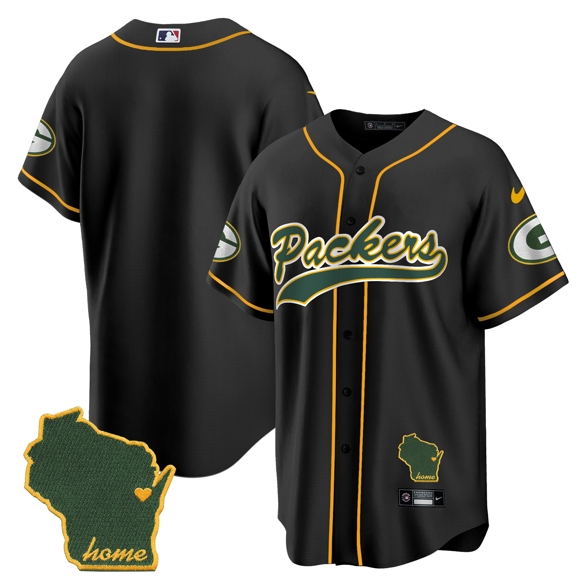 Men's Packers Home Patch Baseball Jersey - All Stitched - Image 28
