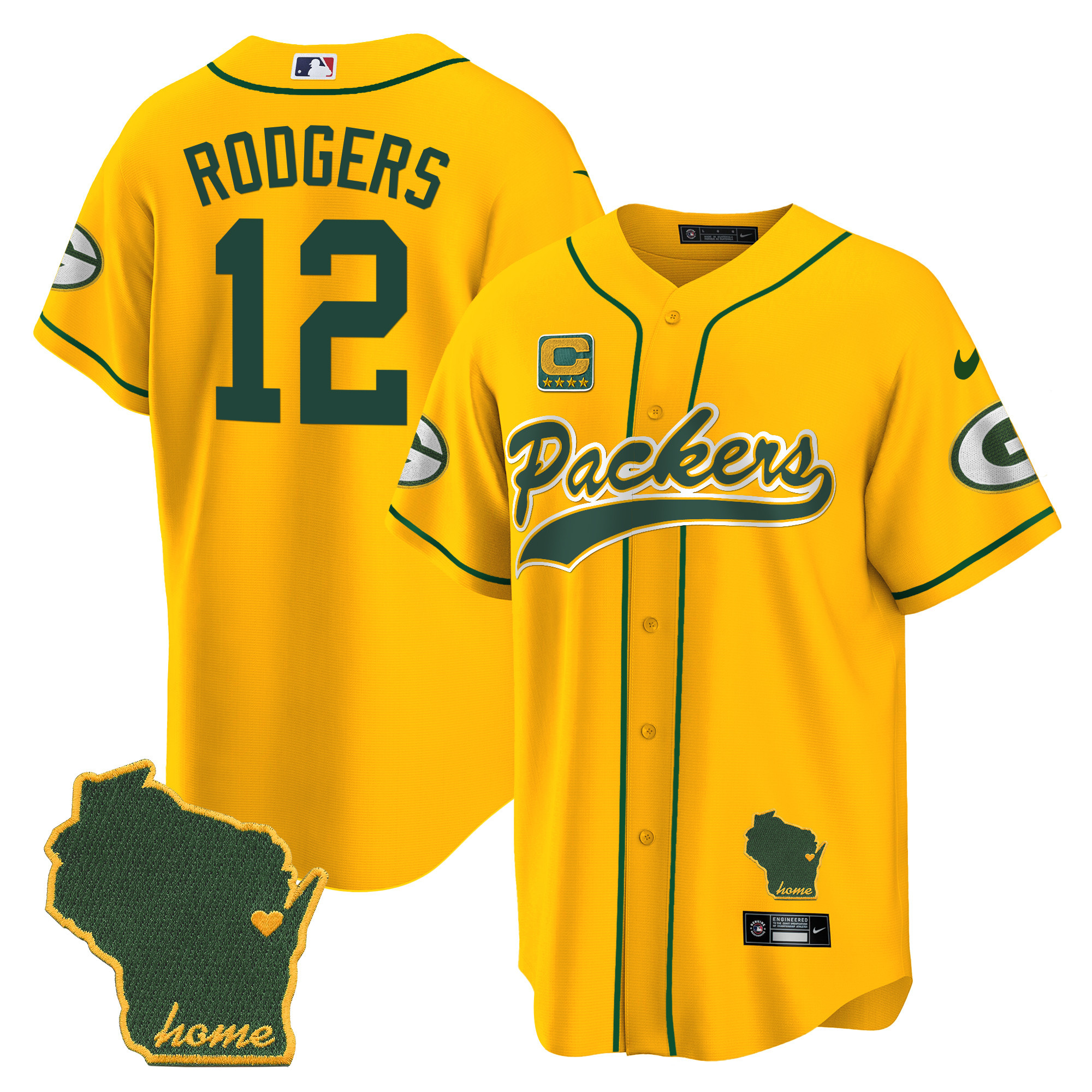 Men's Packers Home Patch Baseball Jersey - All Stitched - Image 32