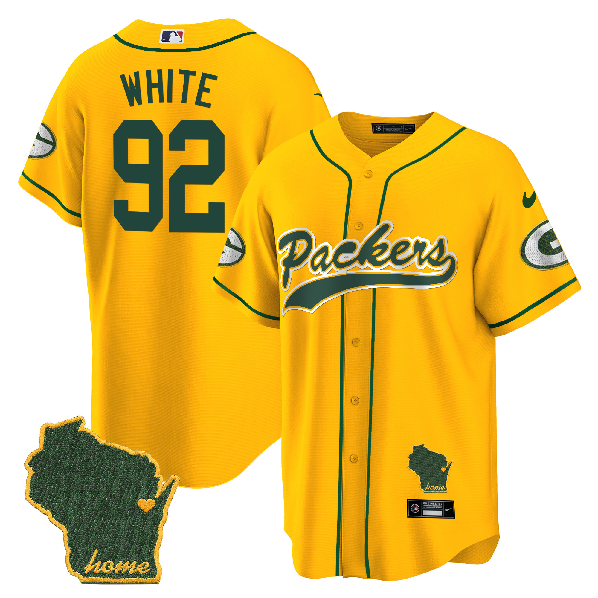 Men's Packers Home Patch Baseball Jersey - All Stitched - Image 34
