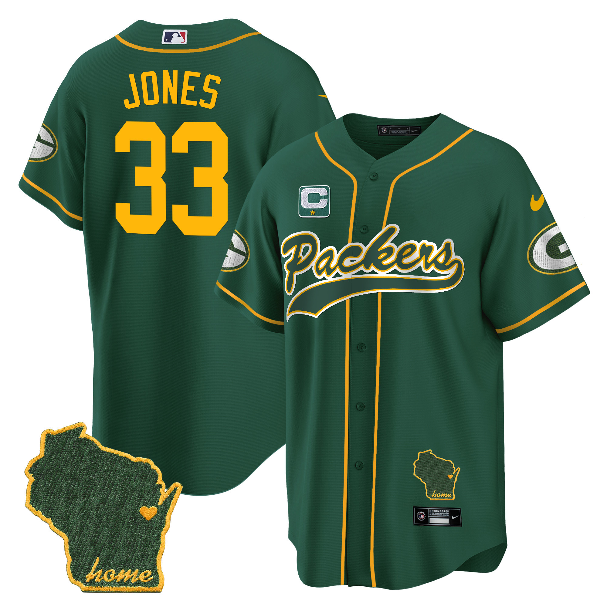 Men's Packers Home Patch Baseball Jersey - All Stitched - Image 10