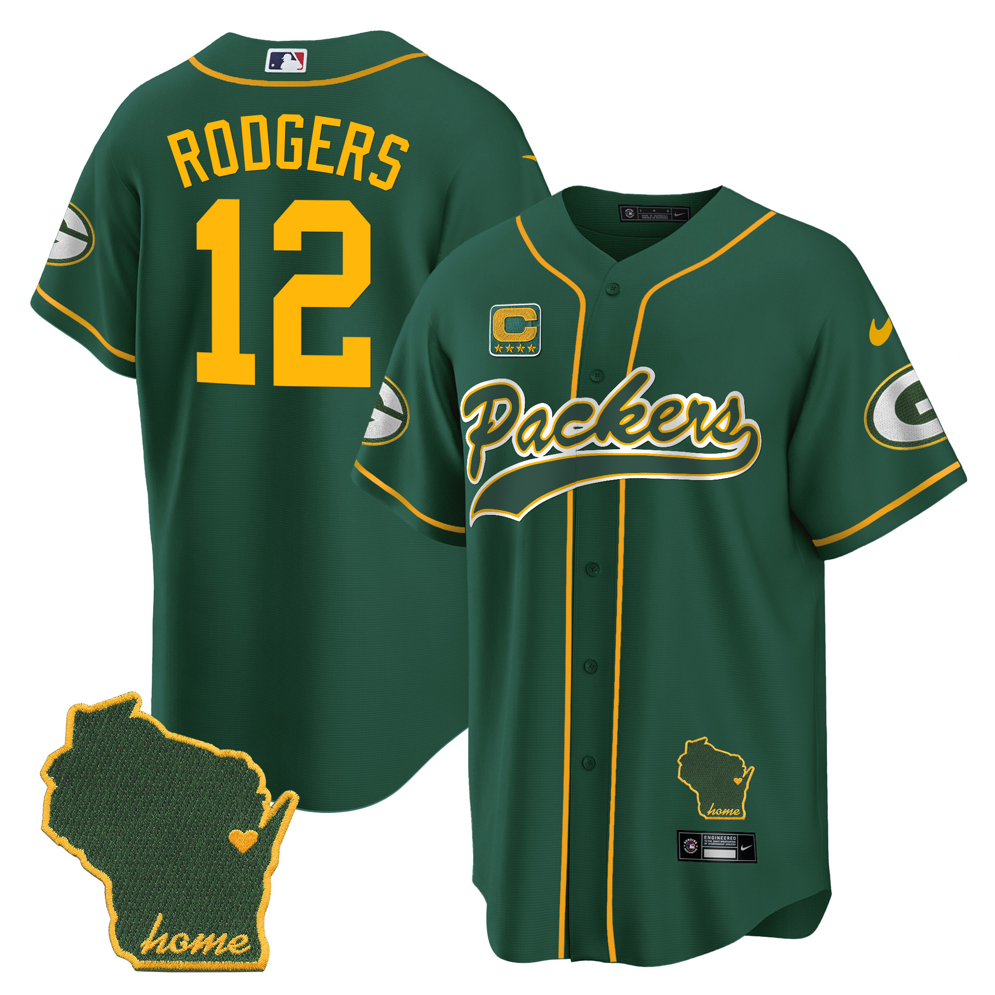 Men's Packers Home Patch Baseball Jersey - All Stitched - Image 11
