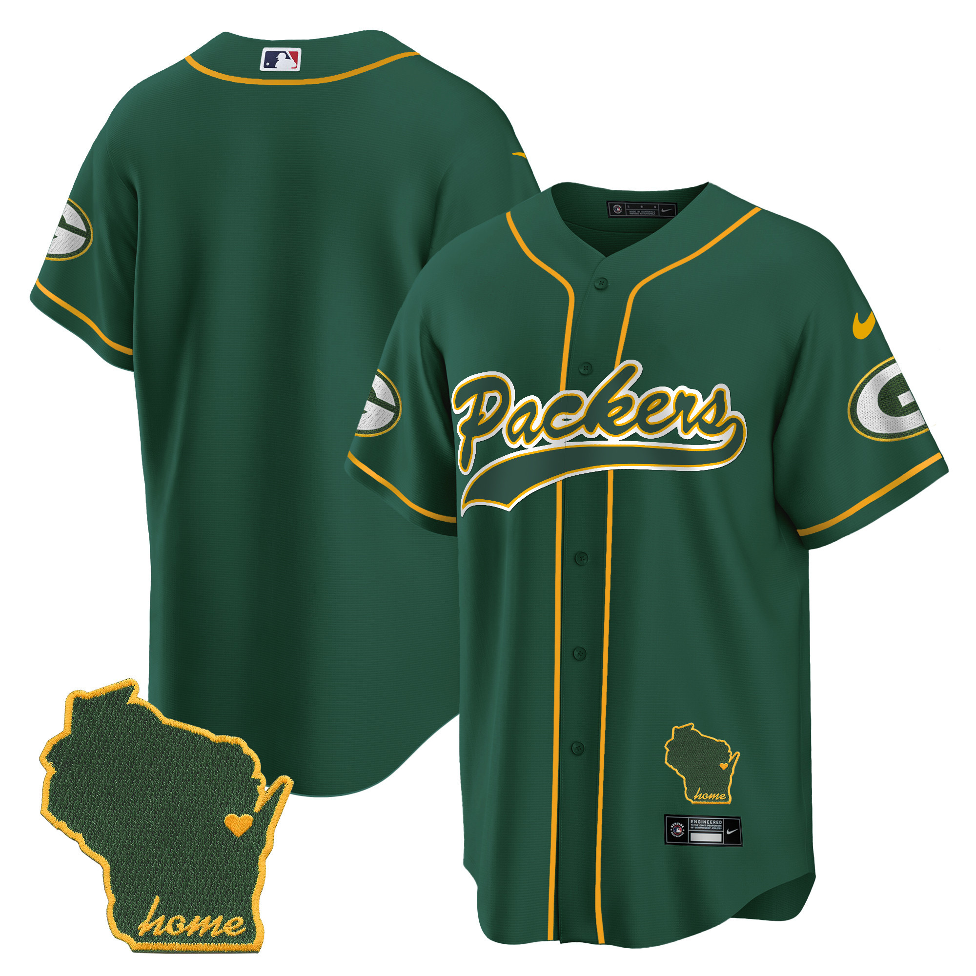 Men's Packers Home Patch Baseball Jersey - All Stitched - Image 14