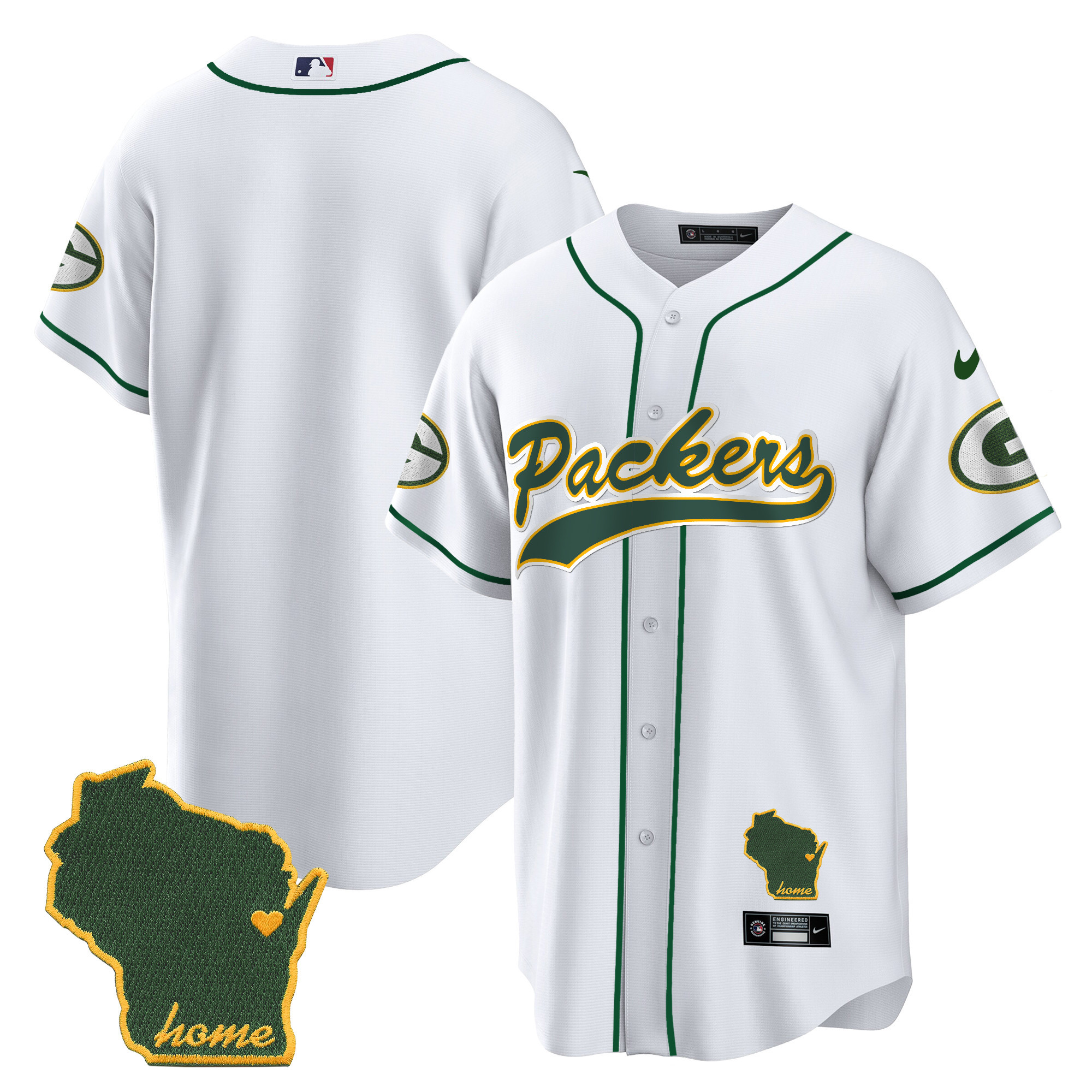 Men's Packers Home Patch Baseball Jersey - All Stitched - Image 21