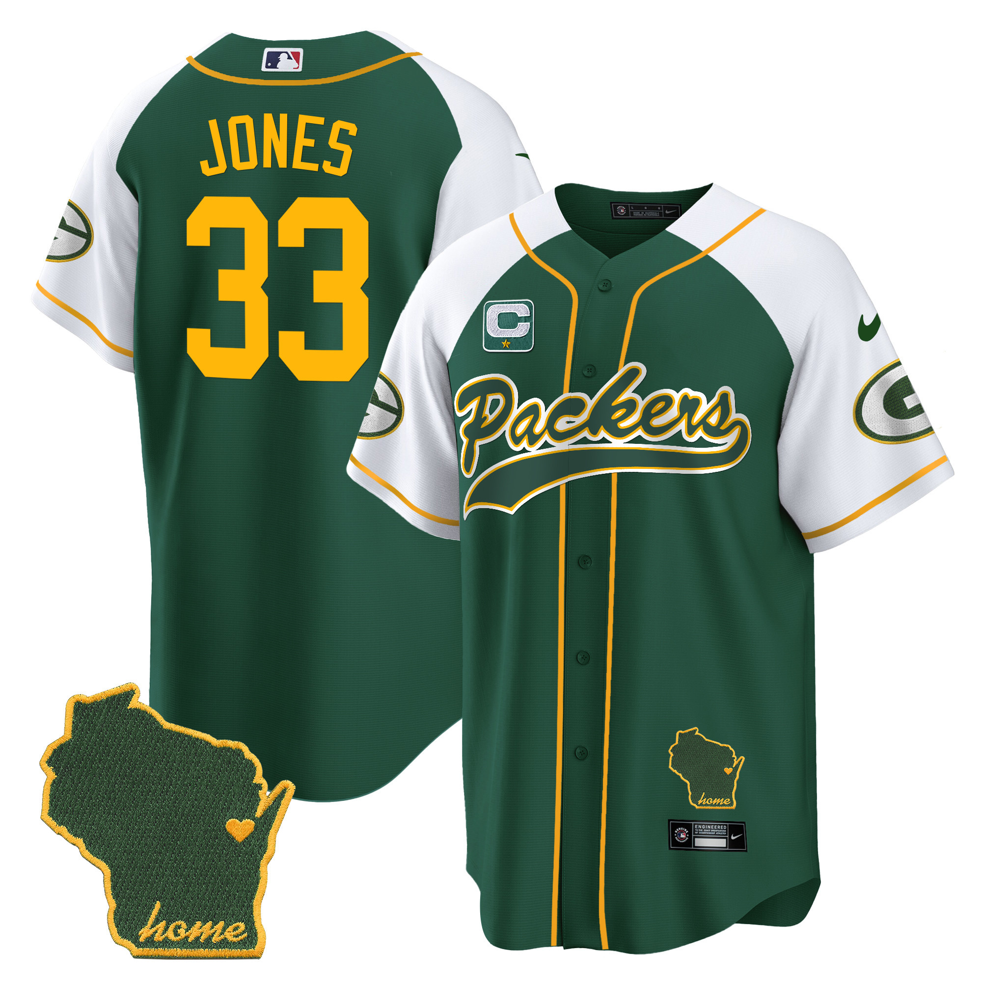 Men's Packers Home Patch Baseball Jersey - All Stitched - Image 3