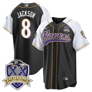 Men's Ravens 20th Season Patch Baseball Jersey - All Stitched