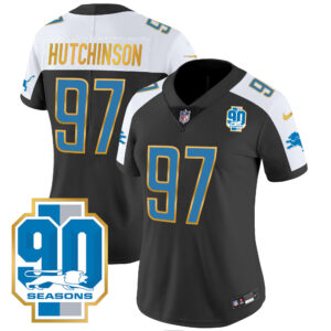 Women's Detroit Lions 90th Year Patch Gold Trim Jersey - All Stitched