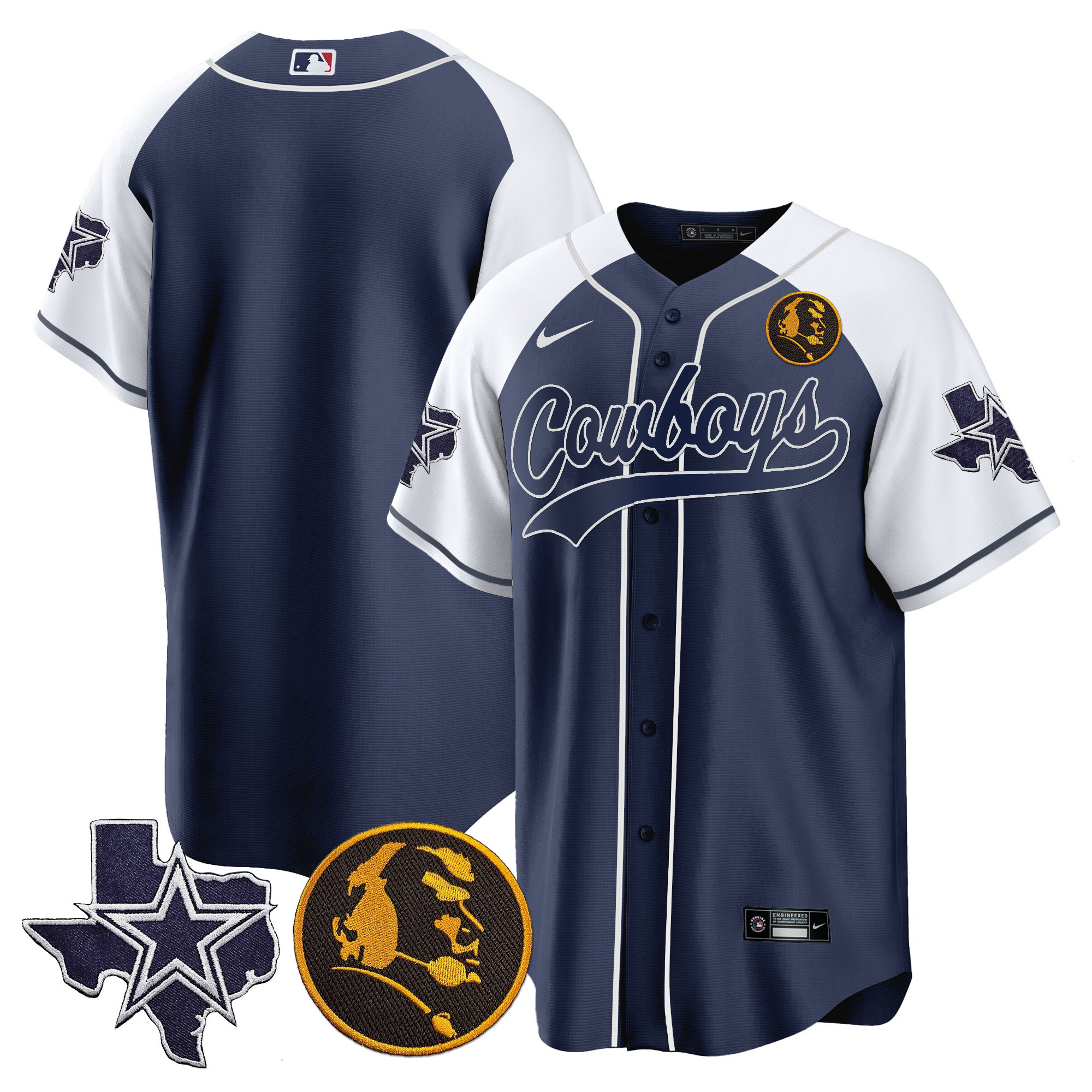 Men's Cowboys Texas & John Madden Patch Baseball Jersey - All Stitched - Image 24