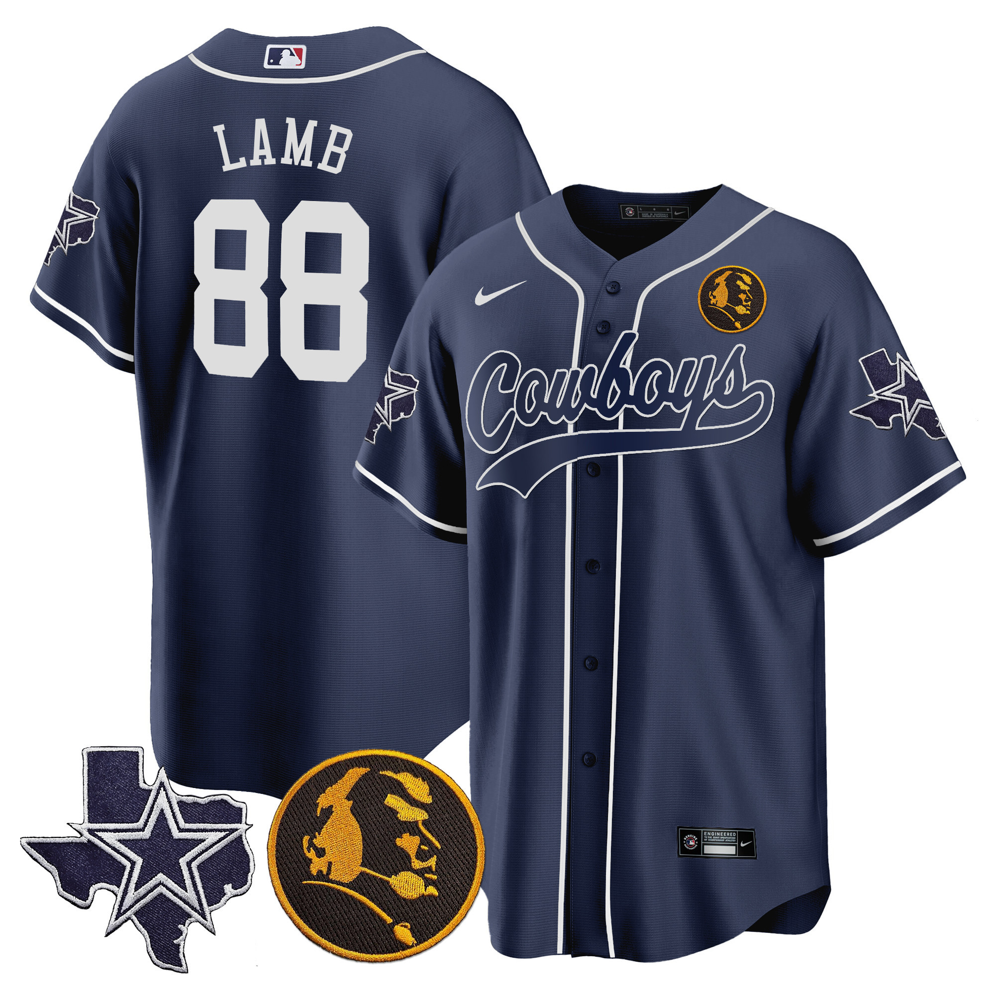Men's Cowboys Texas & John Madden Patch Baseball Jersey - All Stitched - Image 11