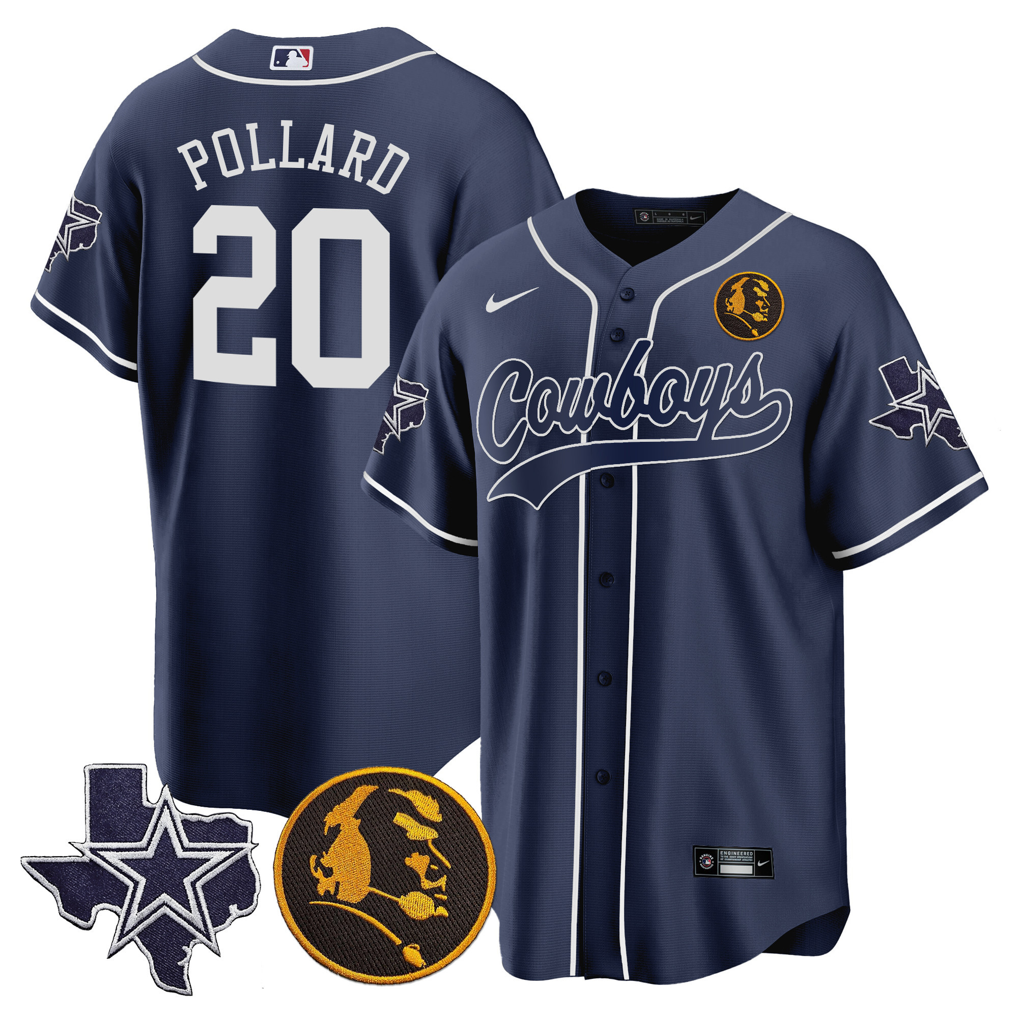 Men's Cowboys Texas & John Madden Patch Baseball Jersey - All Stitched - Image 15