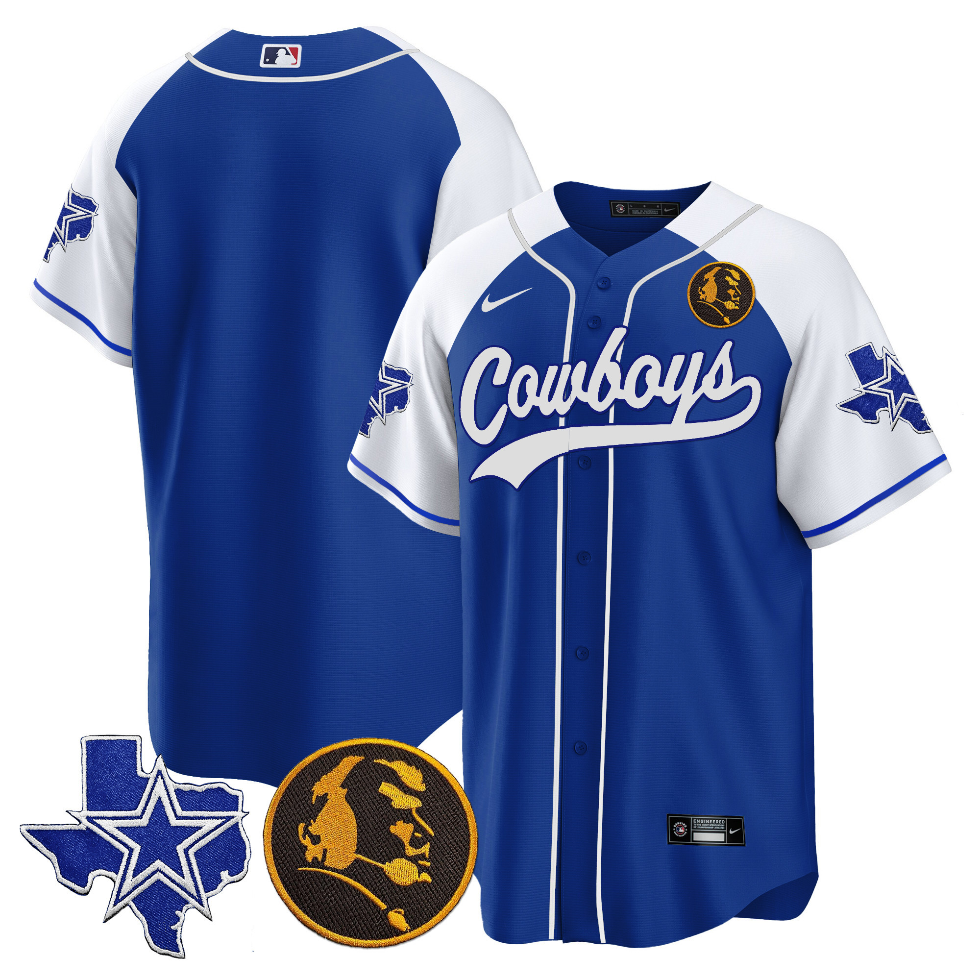 Men's Cowboys Texas & John Madden Patch Baseball Jersey - All Stitched - Image 40