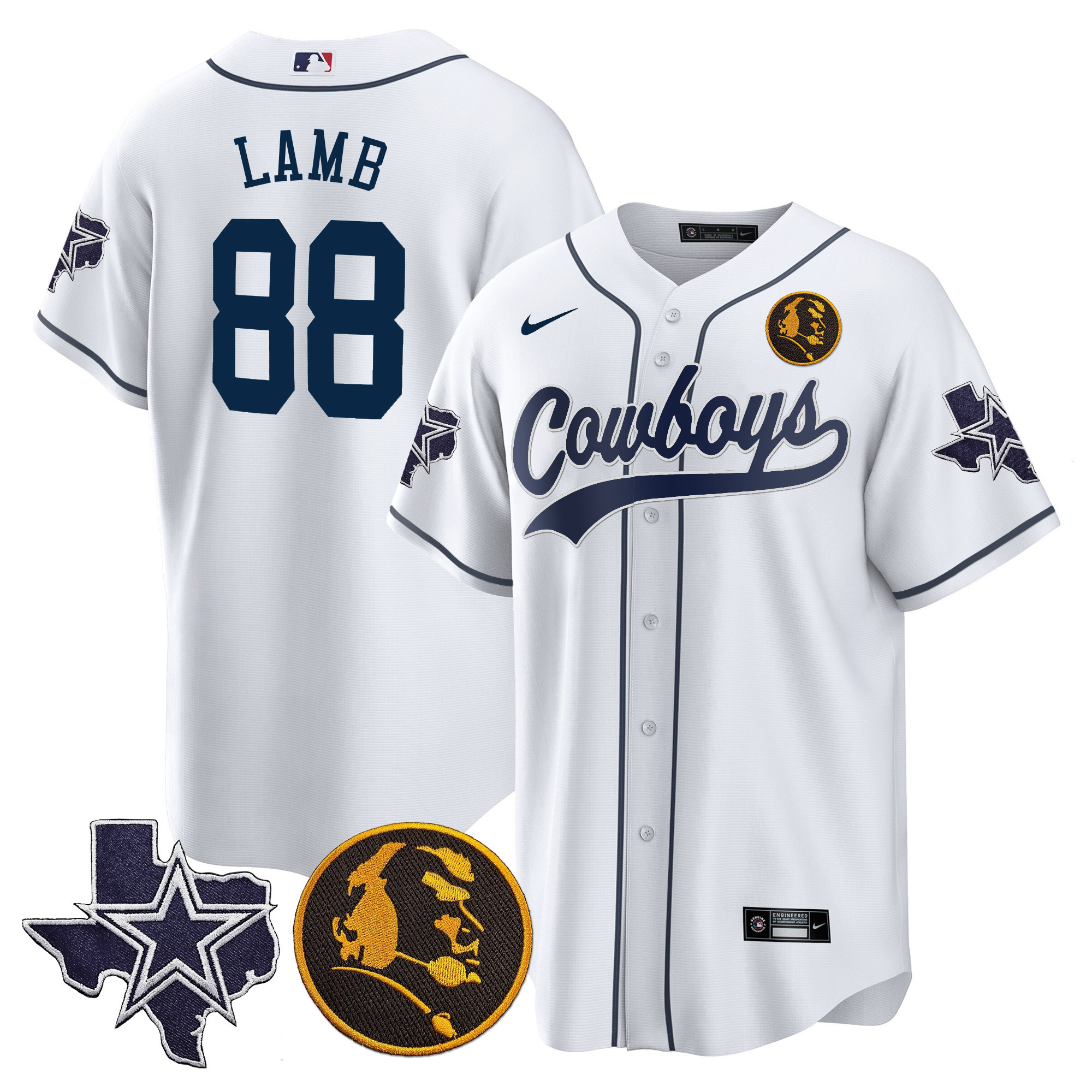 Men's Cowboys Texas & John Madden Patch Baseball Jersey - All Stitched - Image 3