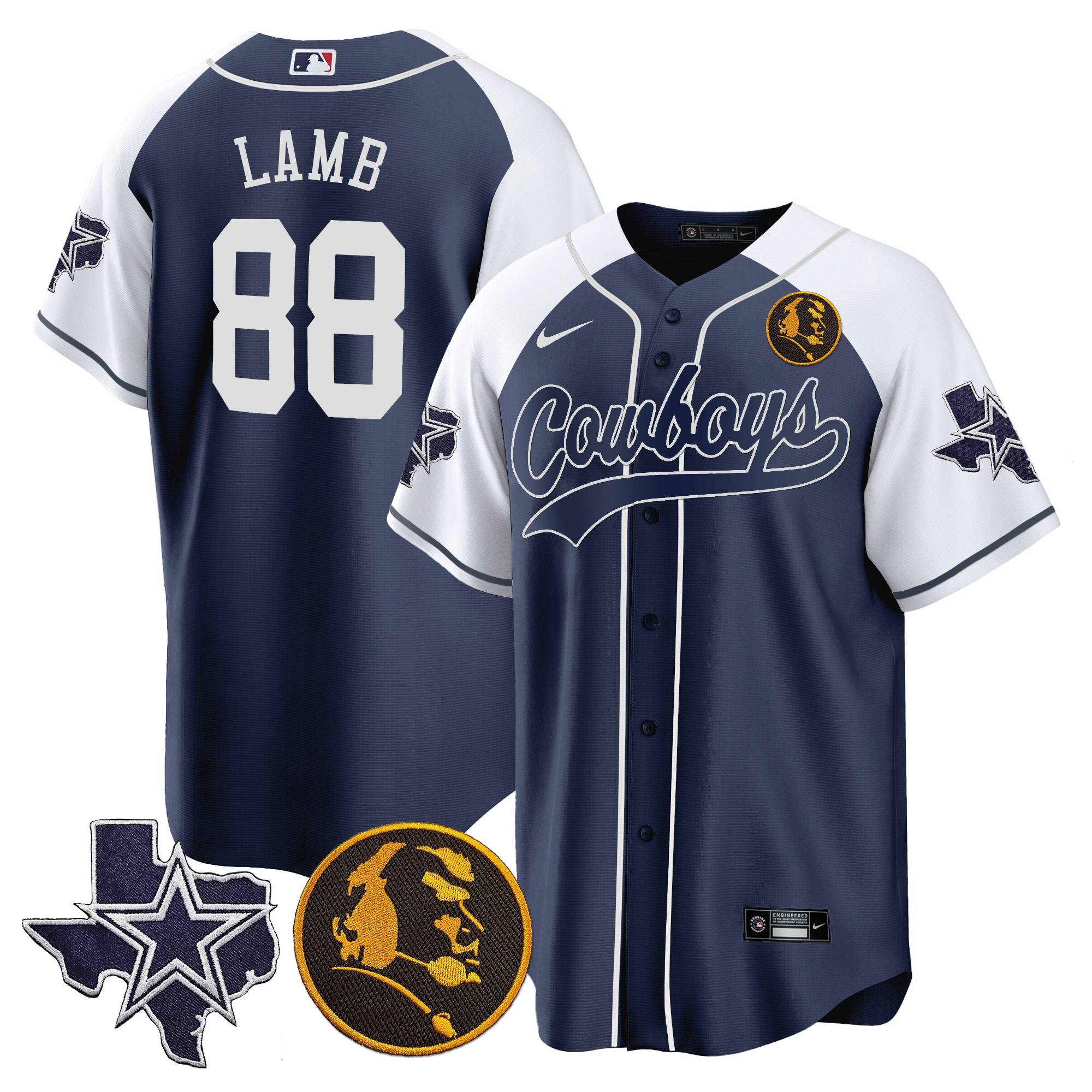 Men's Cowboys Texas & John Madden Patch Baseball Jersey - All Stitched - Image 19