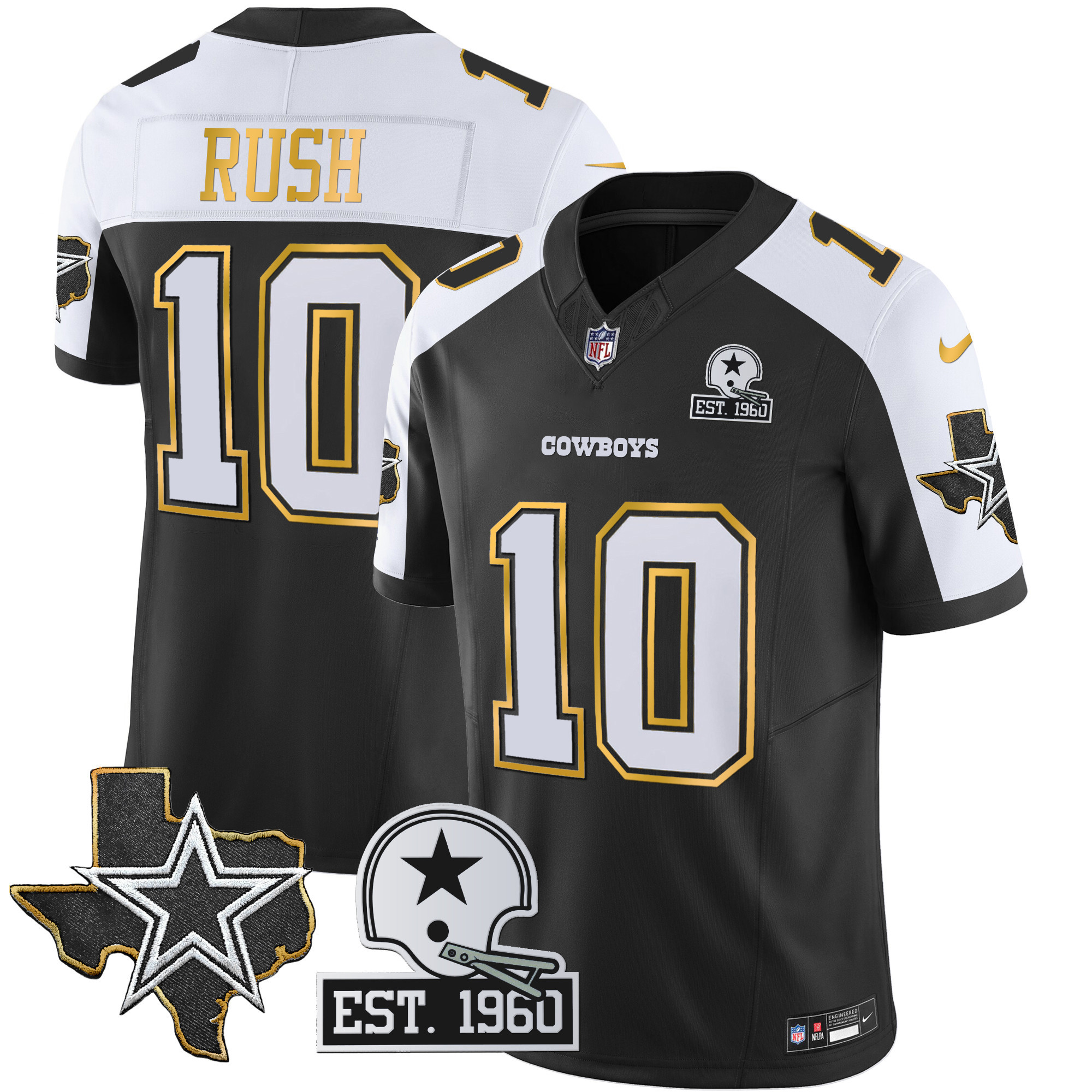 Men's Cowboys Texas Patch Gold Trim Vapor Jersey - All Stitched - Image 13