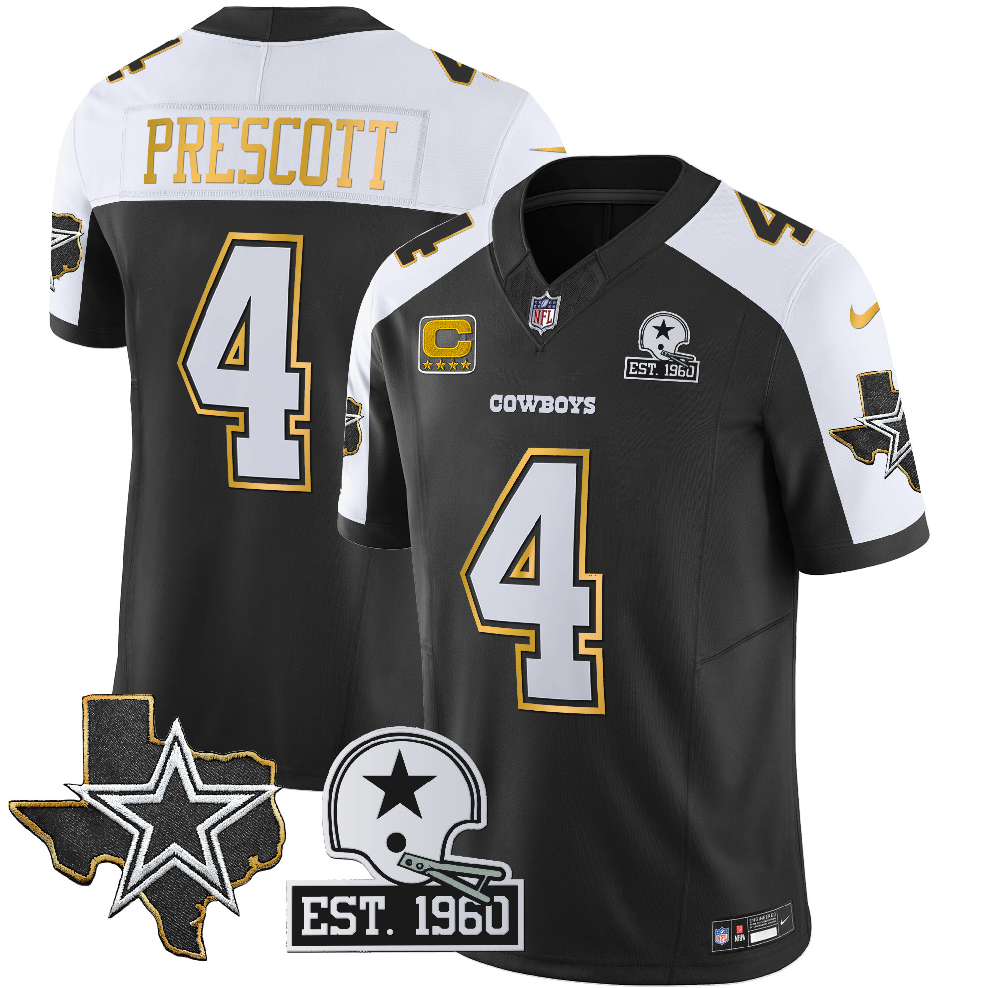 Men's Cowboys Texas Patch Gold Trim Vapor Jersey - All Stitched - Image 9