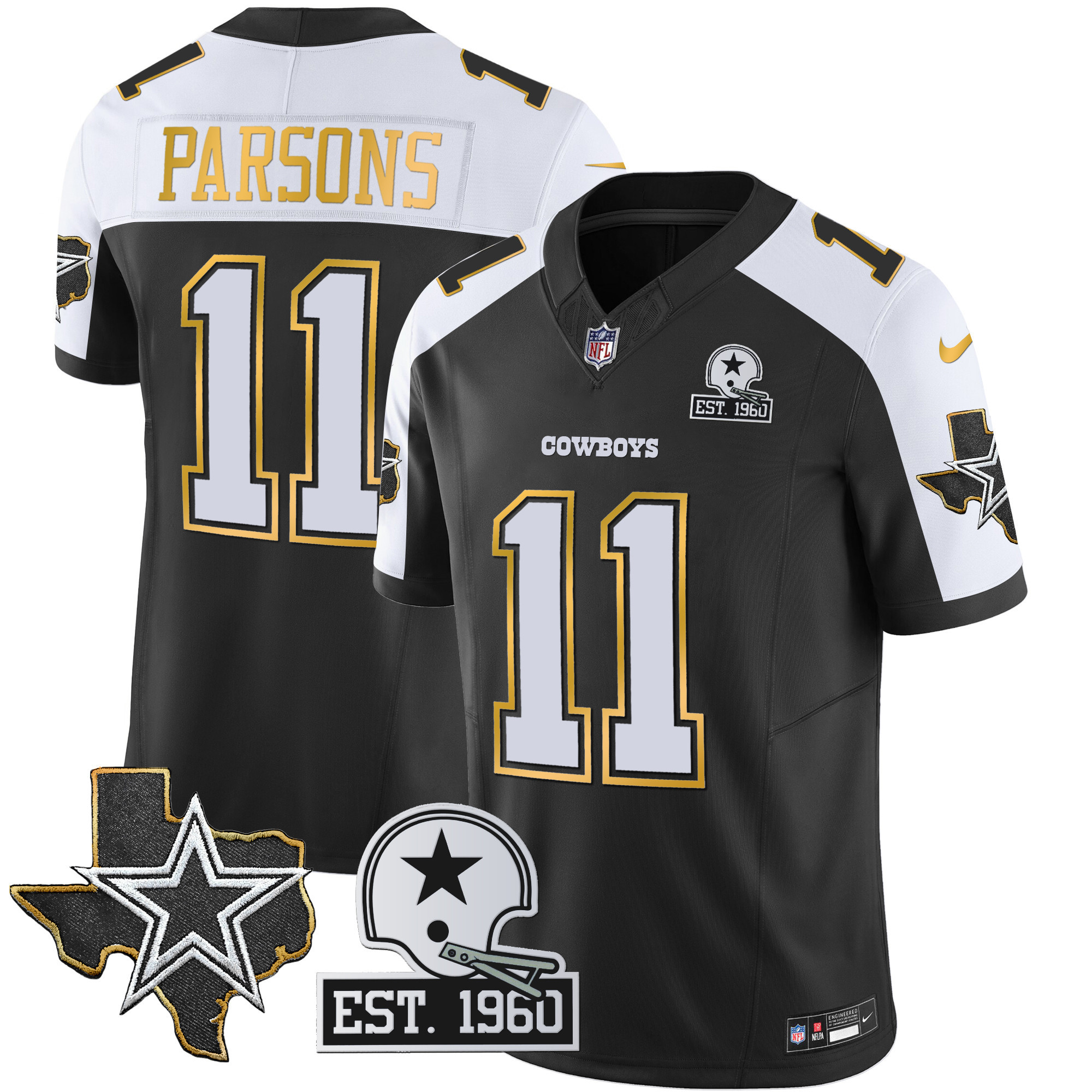 Men's Cowboys Texas Patch Gold Trim Vapor Jersey - All Stitched - Image 8
