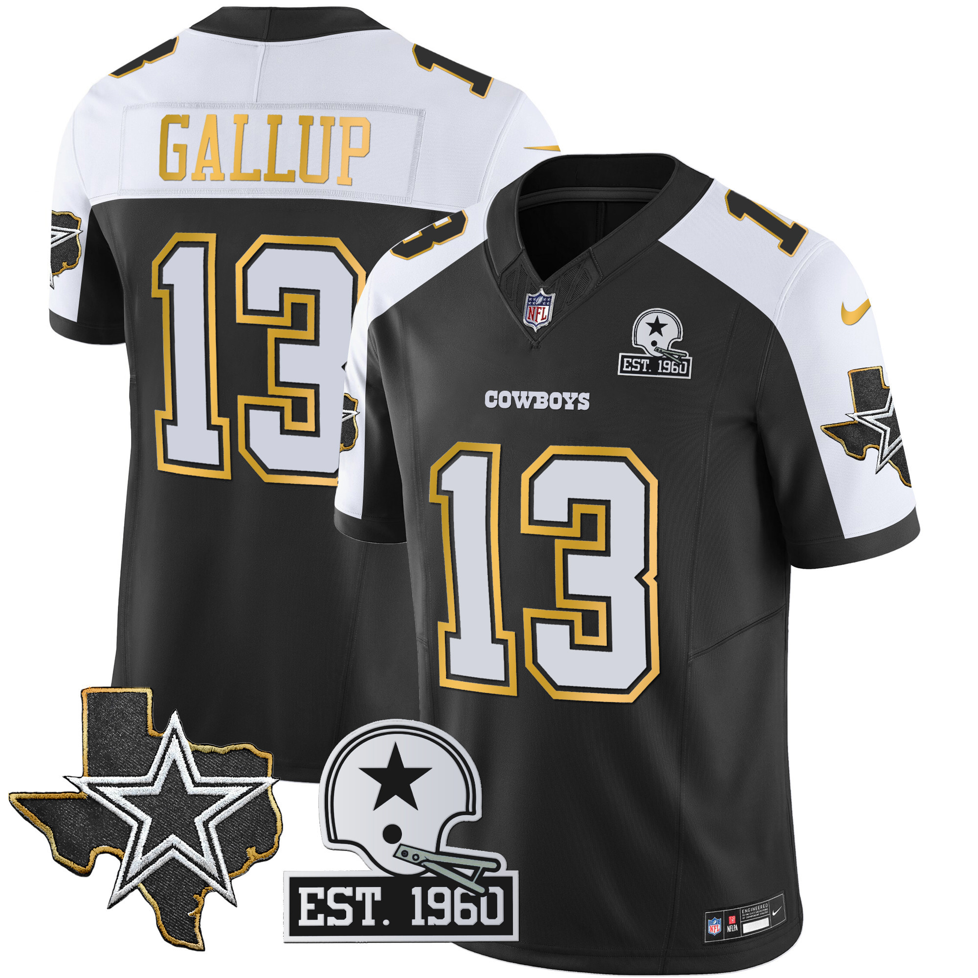 Men's Cowboys Texas Patch Gold Trim Vapor Jersey - All Stitched - Image 12