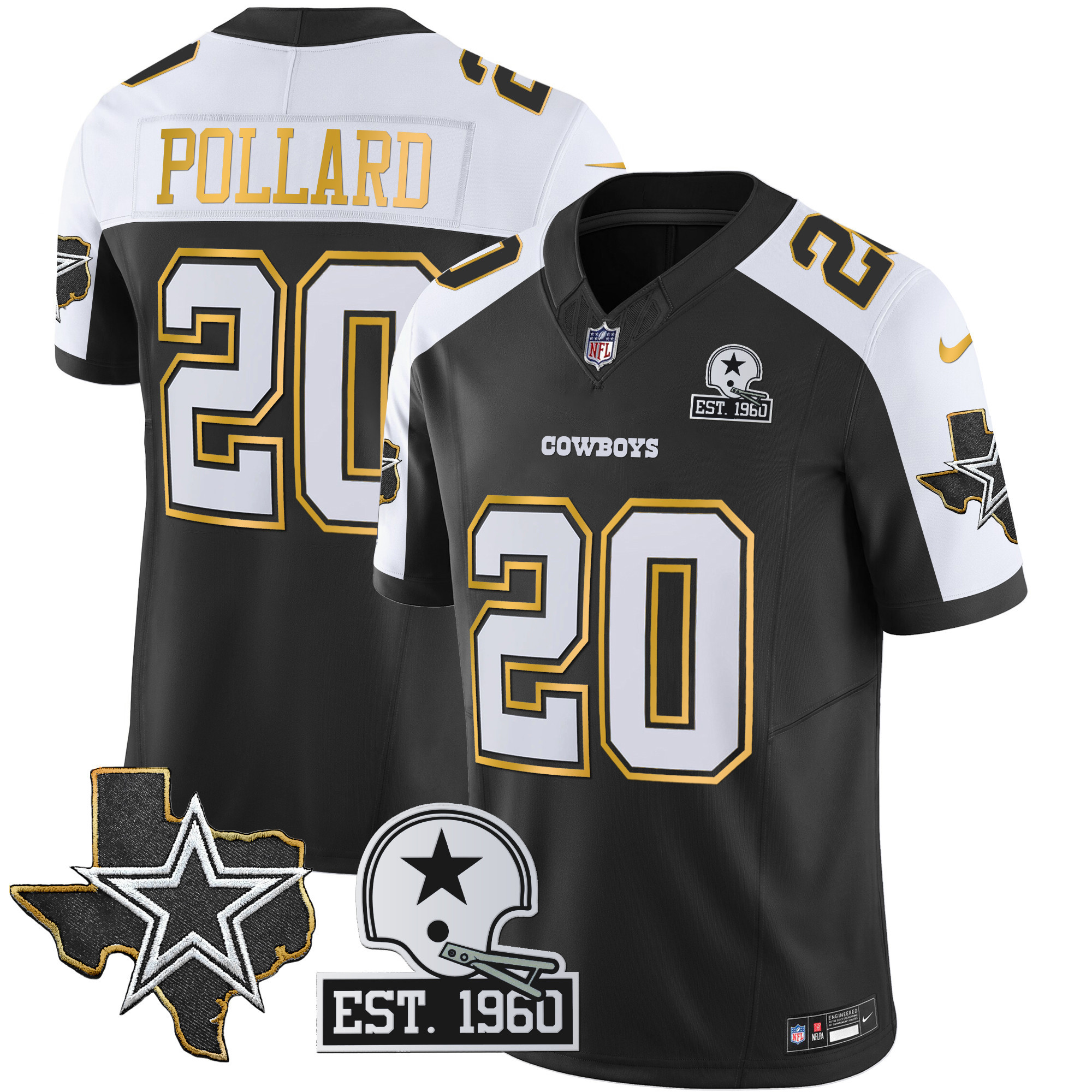 Men's Cowboys Texas Patch Gold Trim Vapor Jersey - All Stitched - Image 14
