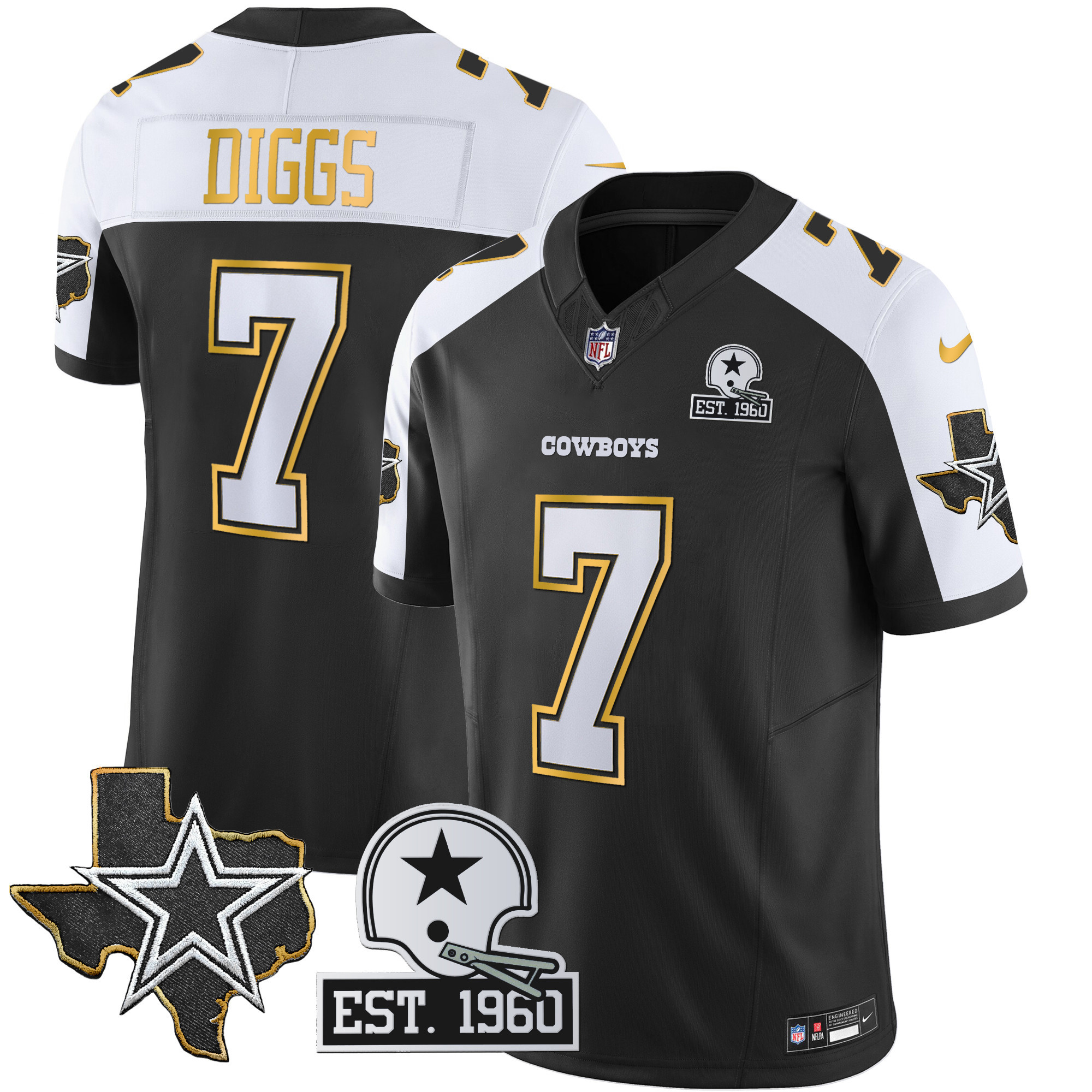 Men's Cowboys Texas Patch Gold Trim Vapor Jersey - All Stitched - Image 11