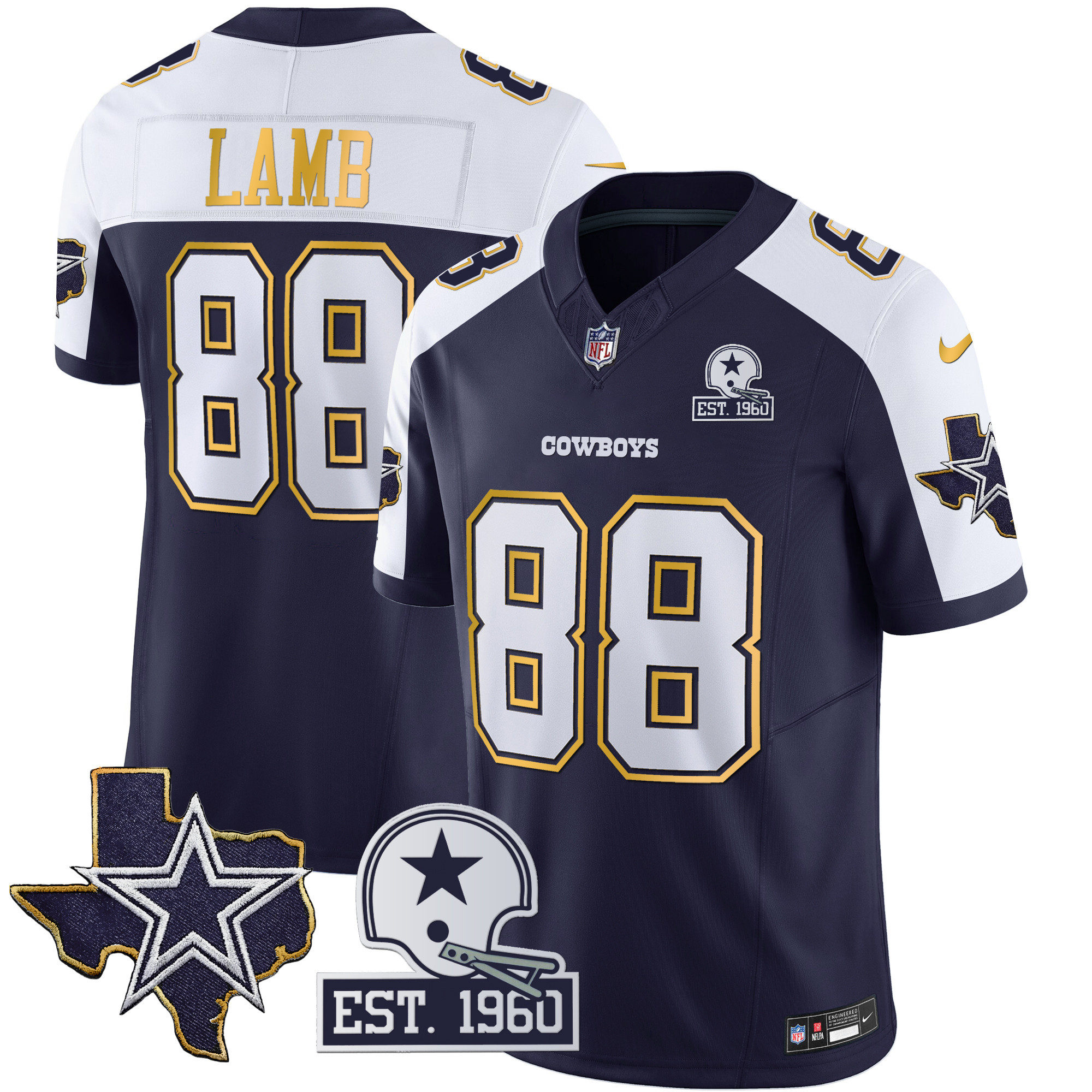 Men's Cowboys Texas Patch Gold Trim Vapor Jersey - All Stitched - Image 3