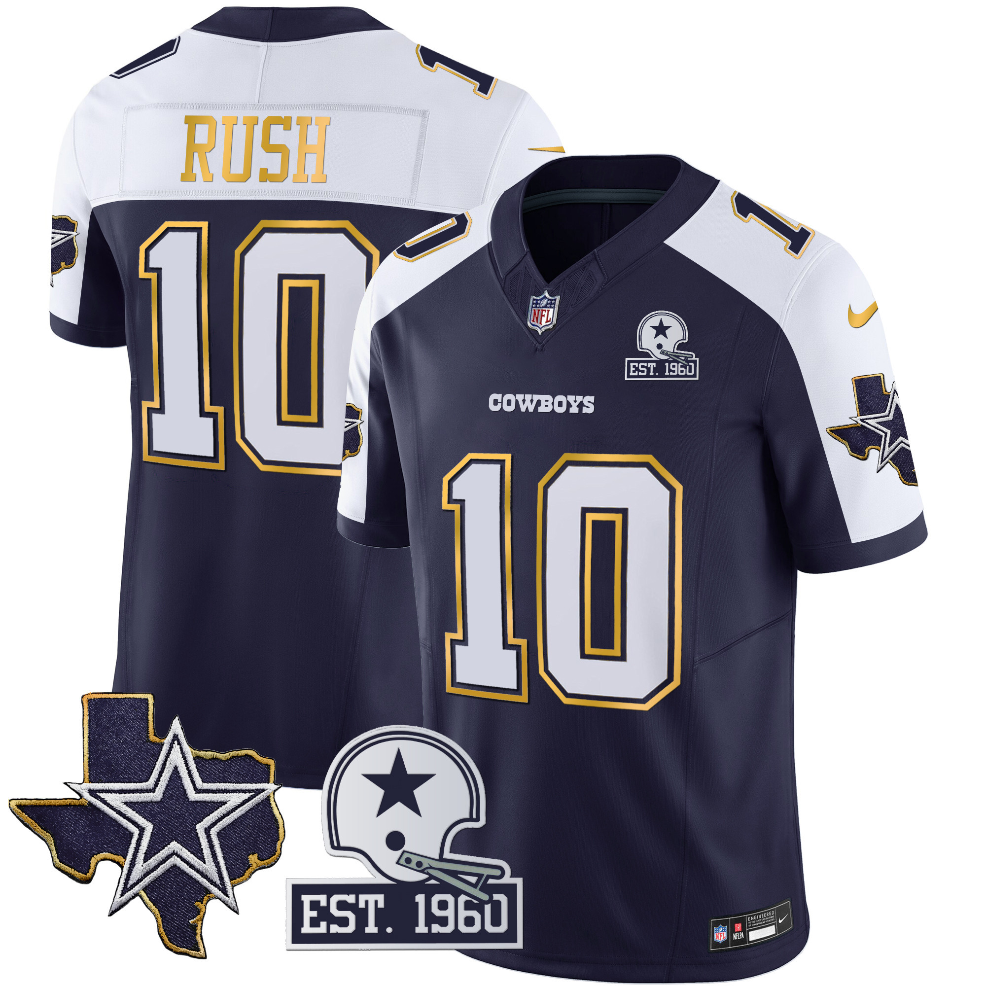 Men's Cowboys Texas Patch Gold Trim Vapor Jersey - All Stitched - Image 6