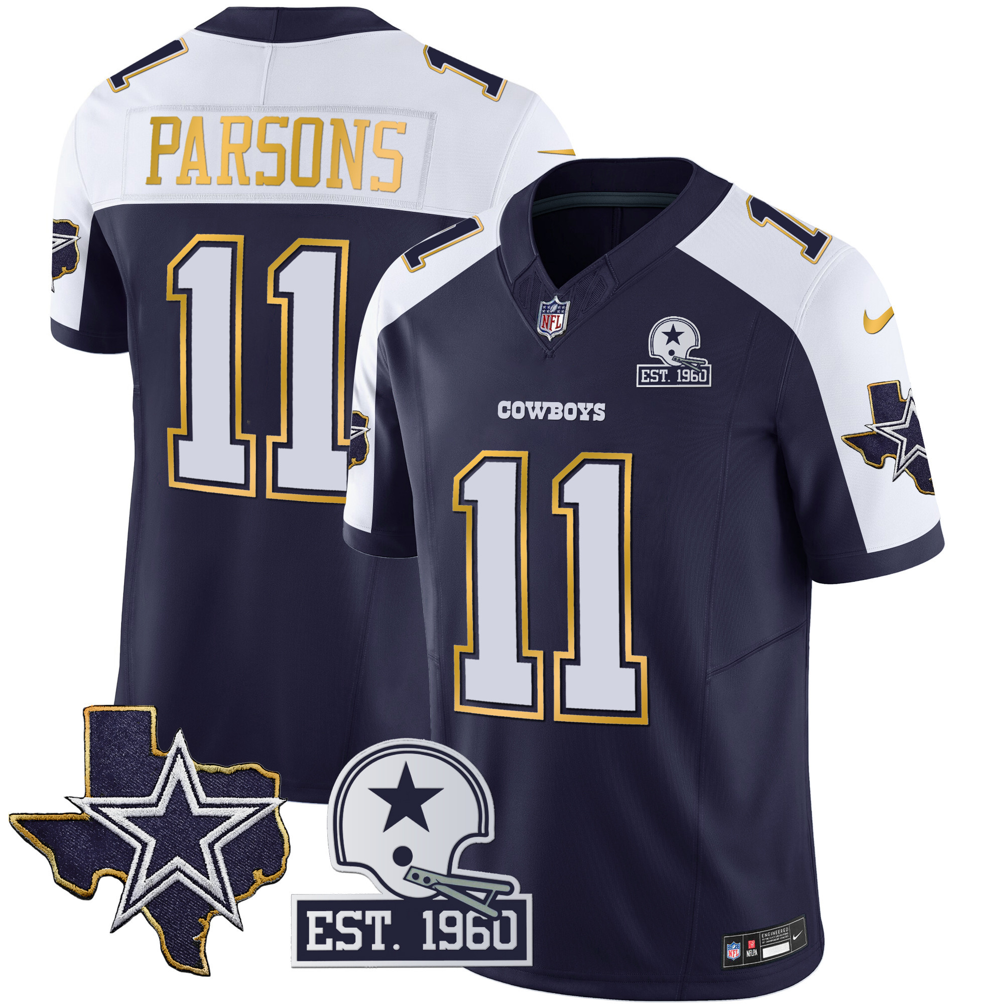 Men's Cowboys Texas Patch Gold Trim Vapor Jersey - All Stitched