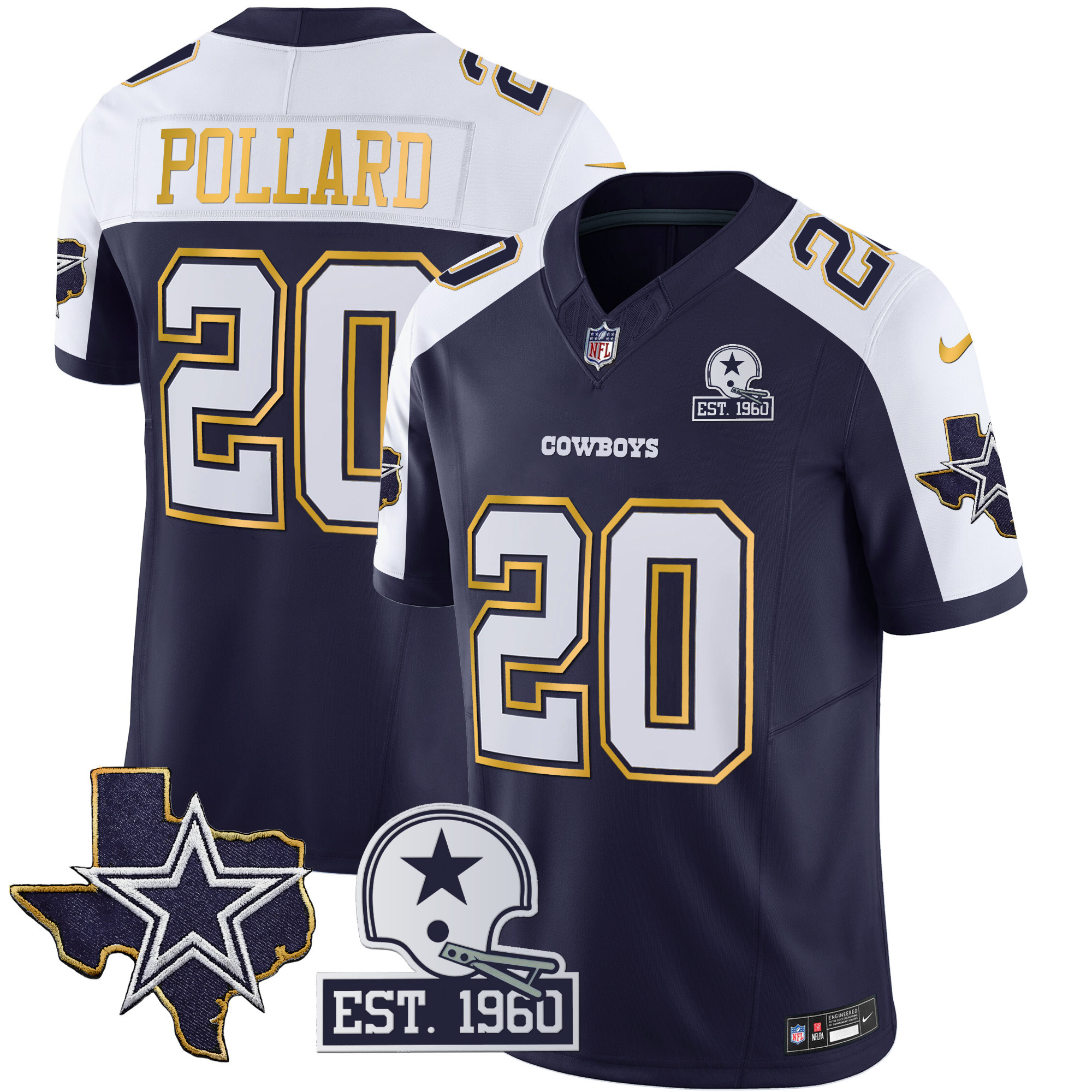 Men's Cowboys Texas Patch Gold Trim Vapor Jersey - All Stitched - Image 7