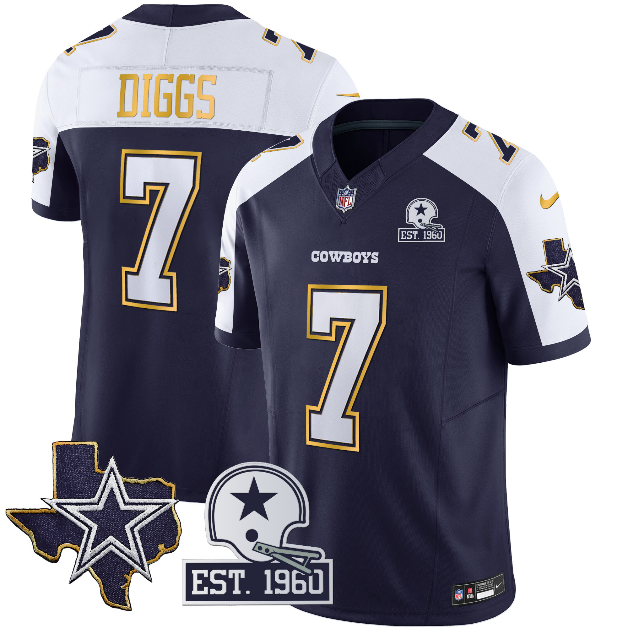 Men's Cowboys Texas Patch Gold Trim Vapor Jersey - All Stitched - Image 4