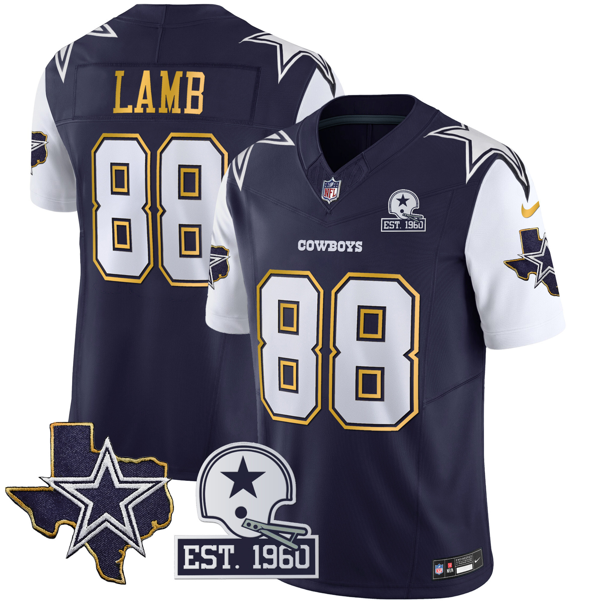 Men's Cowboys Texas Patch Gold Trim Vapor Jersey - All Stitched - Image 24